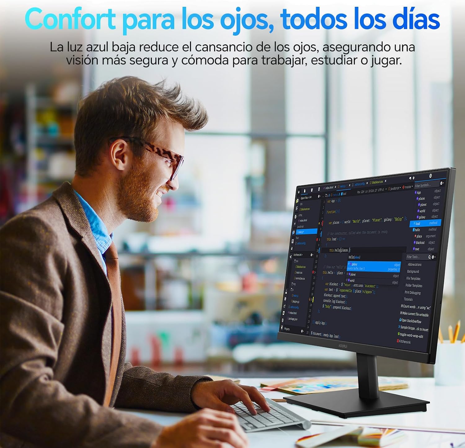 KOORUI Monitor 21.45 Pulgadas Full HD 1080p Pantalla PC Ultrafina 100Hz con Adaptive Sync, HDMI/VGA, Tecnología Eye Care, Diseño Slim para Oficina y Hogar, VESA 100x100mm 8