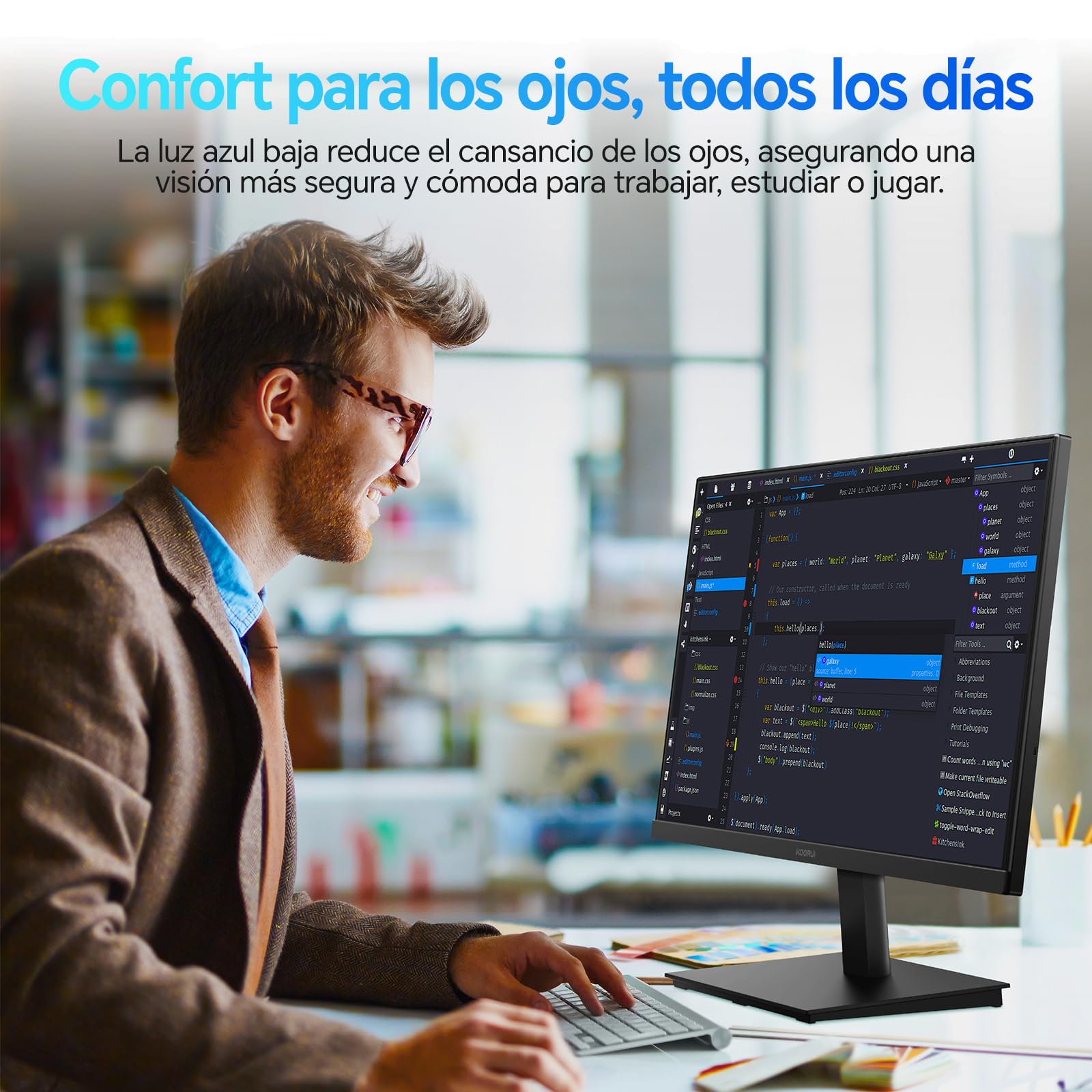 KOORUI Monitor 21.45 Pulgadas Full HD 1080p Pantalla PC Ultrafina 100Hz con Adaptive Sync, HDMI/VGA, Tecnología Eye Care, Diseño Slim para Oficina y Hogar, VESA 100x100mm
