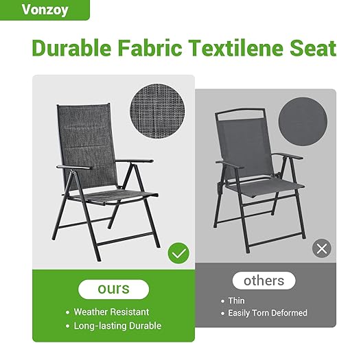 Miniatura 7 de Juego de 2 sillas plegables para patio, sillas de patio al aire libre con asiento acolchado de algodón de textileno suave y respaldo ajustable de 7