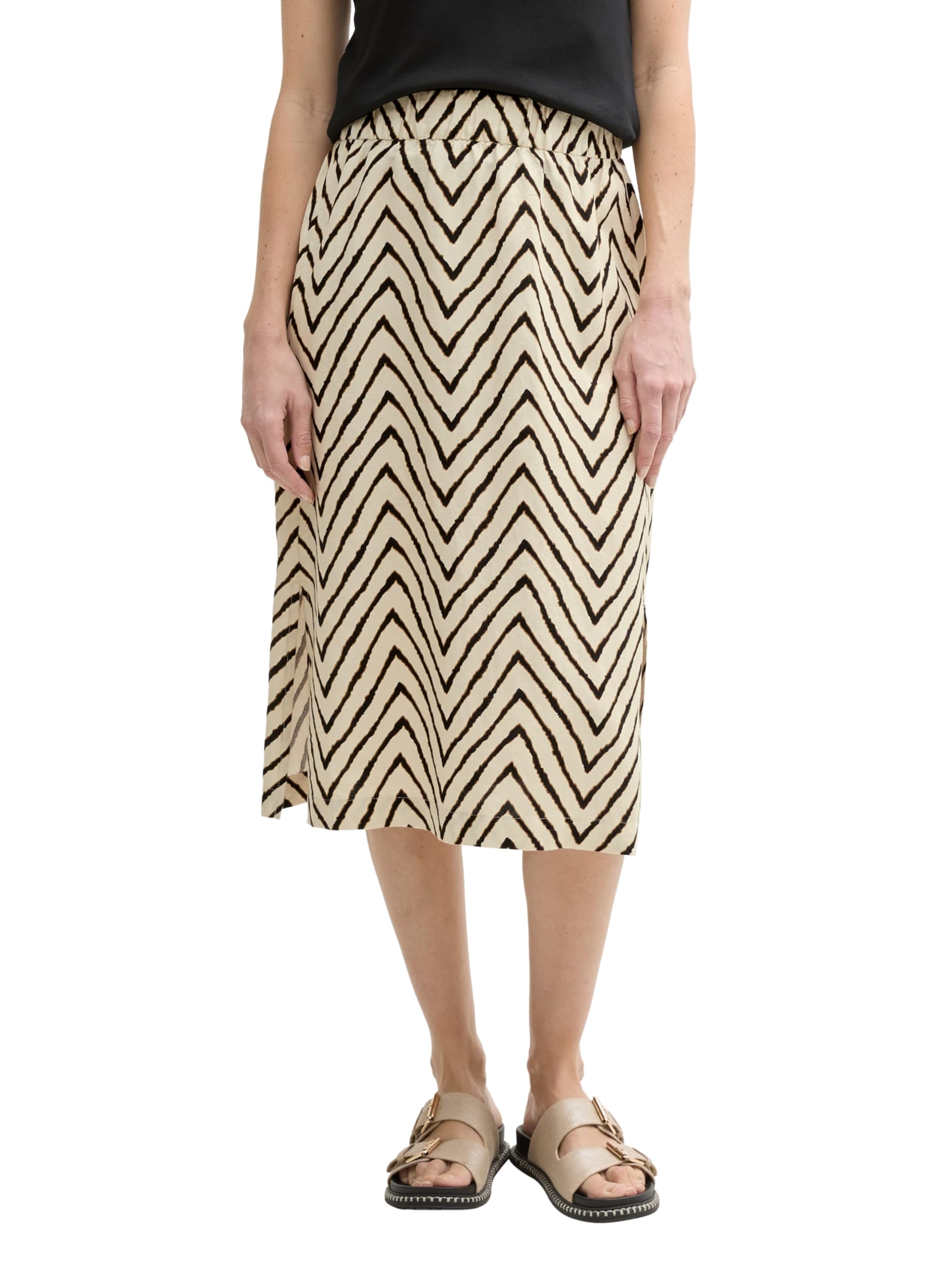 TOM TAILOR Damen High Waist Midi-Rock mit Leinenanteil