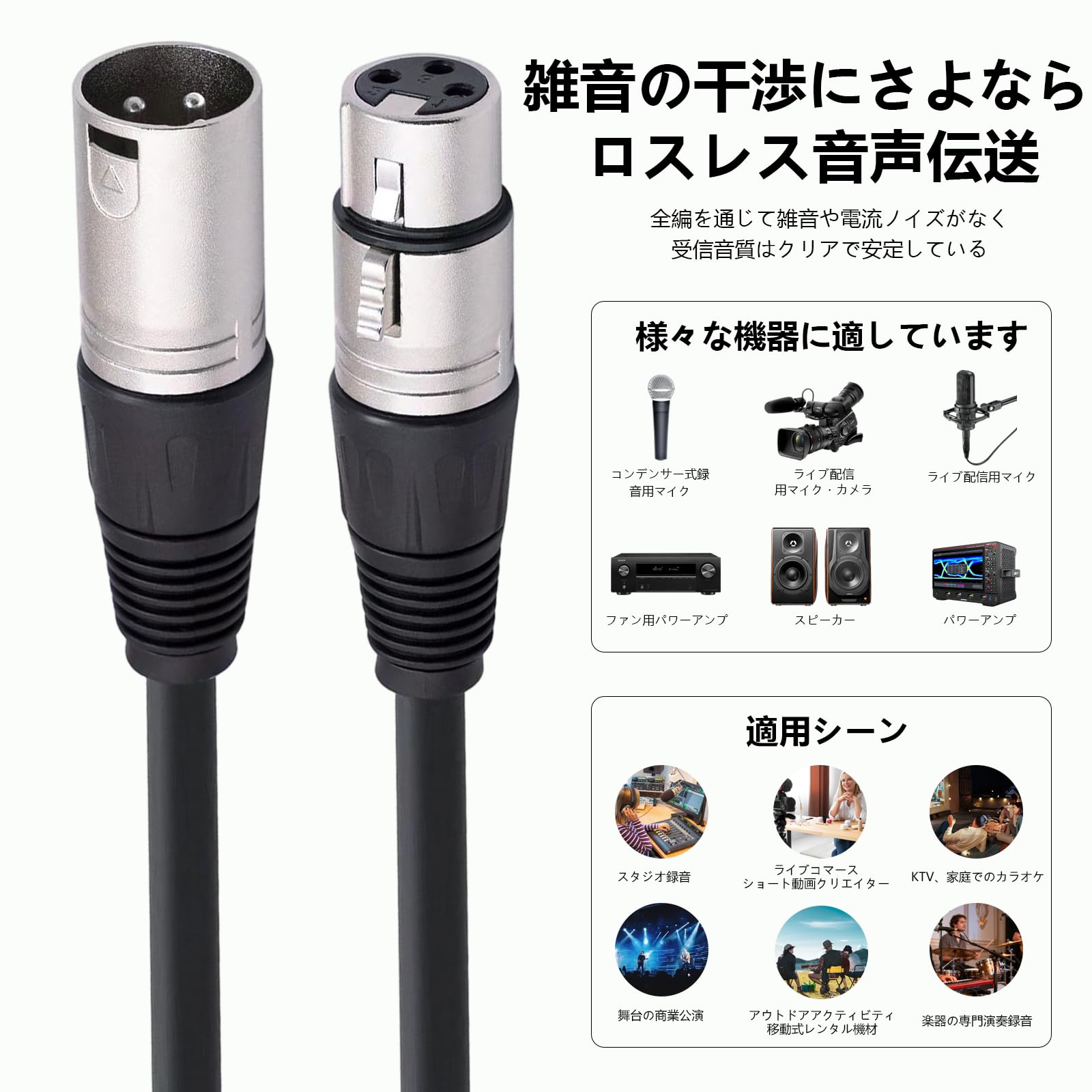 Amazon.co.jp: XLRケーブル 3M マイクケーブル キャノンケーブル【純銅