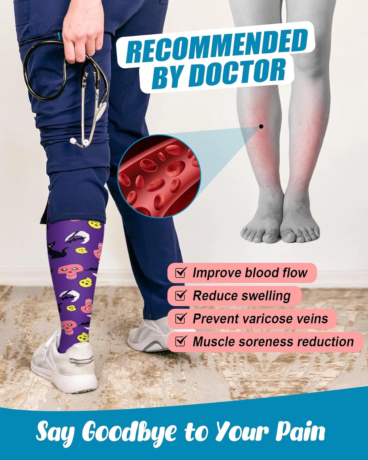 6 Pairs Compression Socks for Women & Men 15-20mmHg Graduated Support Knee High Socks for Nurses, Travel, Athletic - Image 5