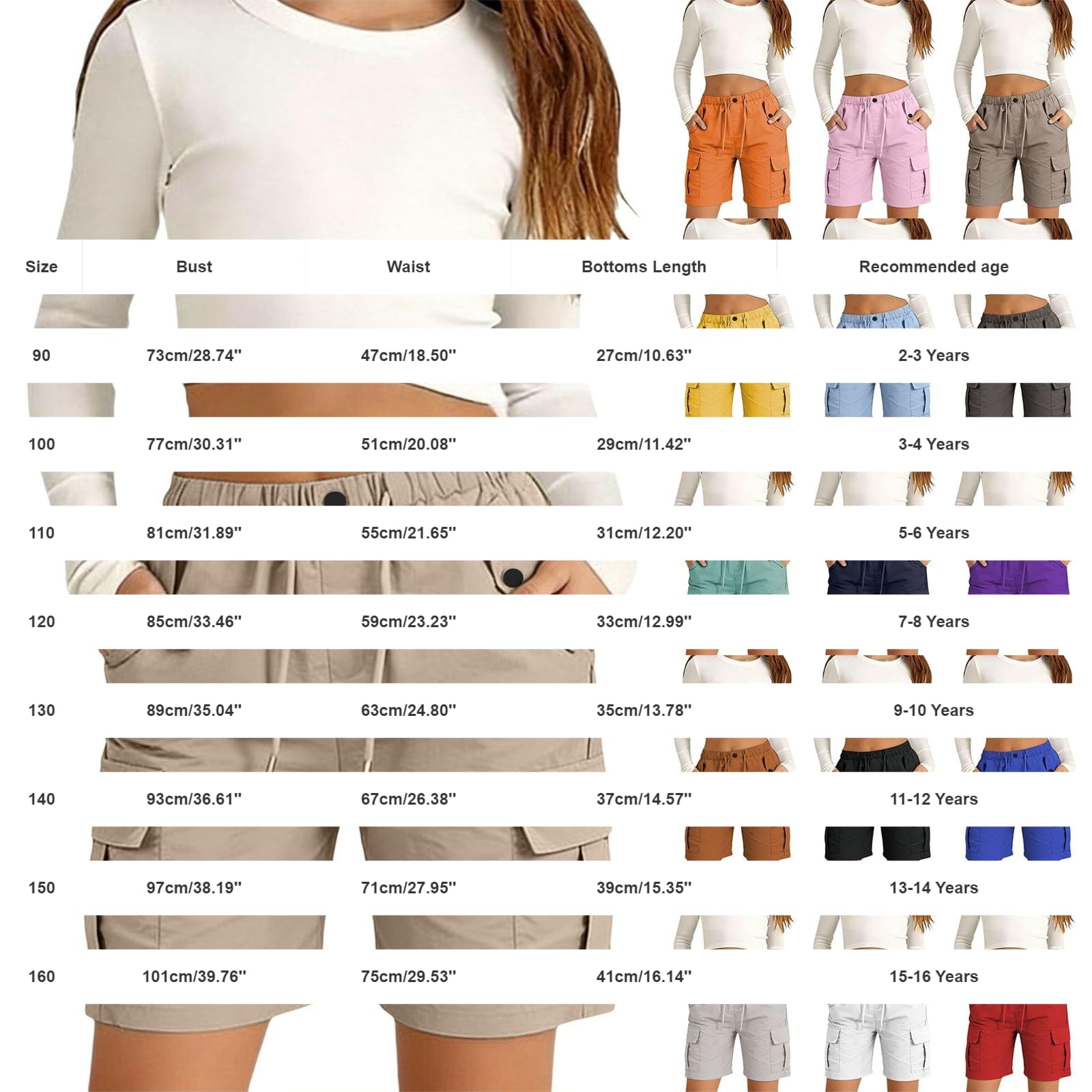 Cargo-Shorts für Mädchen, leichte Sommer-Bermuda-Shorts, elastische Taille, lässig, Sport, Wandern, Laufen, Spazierengehen, Teenager, kurze Hose, Taschen