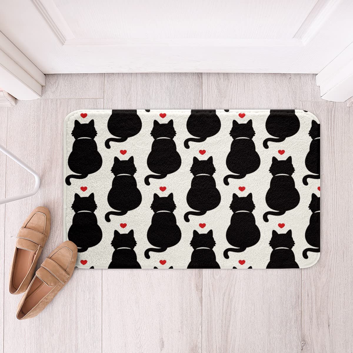 Feelyou Black Cat Shaggy Absorbent Floor Mat Cute Kitten Print Non Slip Bath Mat 3D Animal Theme Bathroom Rugs for Cartoon Pet Cats Sweetheart Bathroom Floor Indoor Doormat Room Decor 16