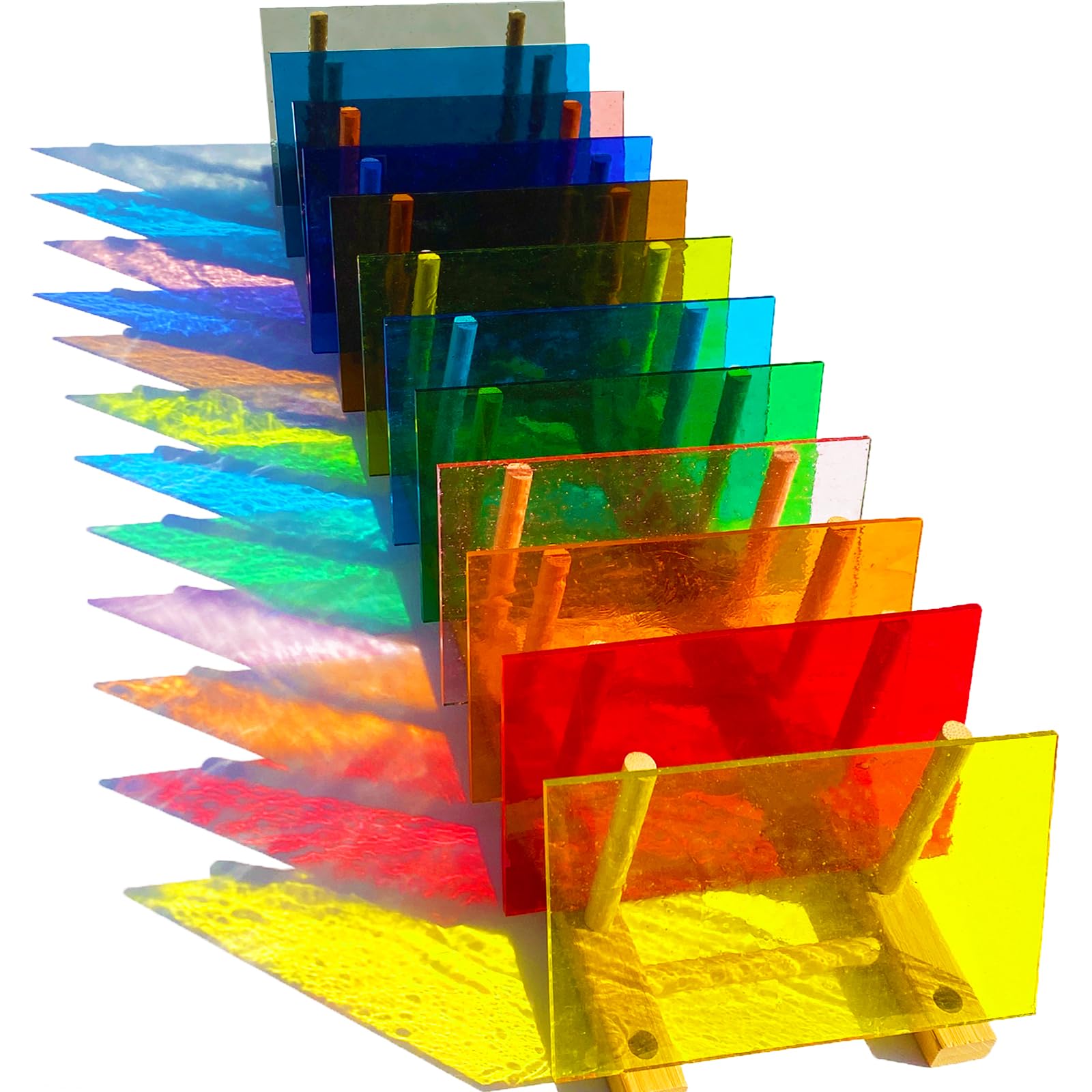 ILLUCKAI 12 Sheets Transparent Stained Glass Sheet Rainbow Colors, 6 x 4 inch Stained Glass Supplies Mosaic Glass Tiles for Stained Glass Artwork Mosaic Crafts