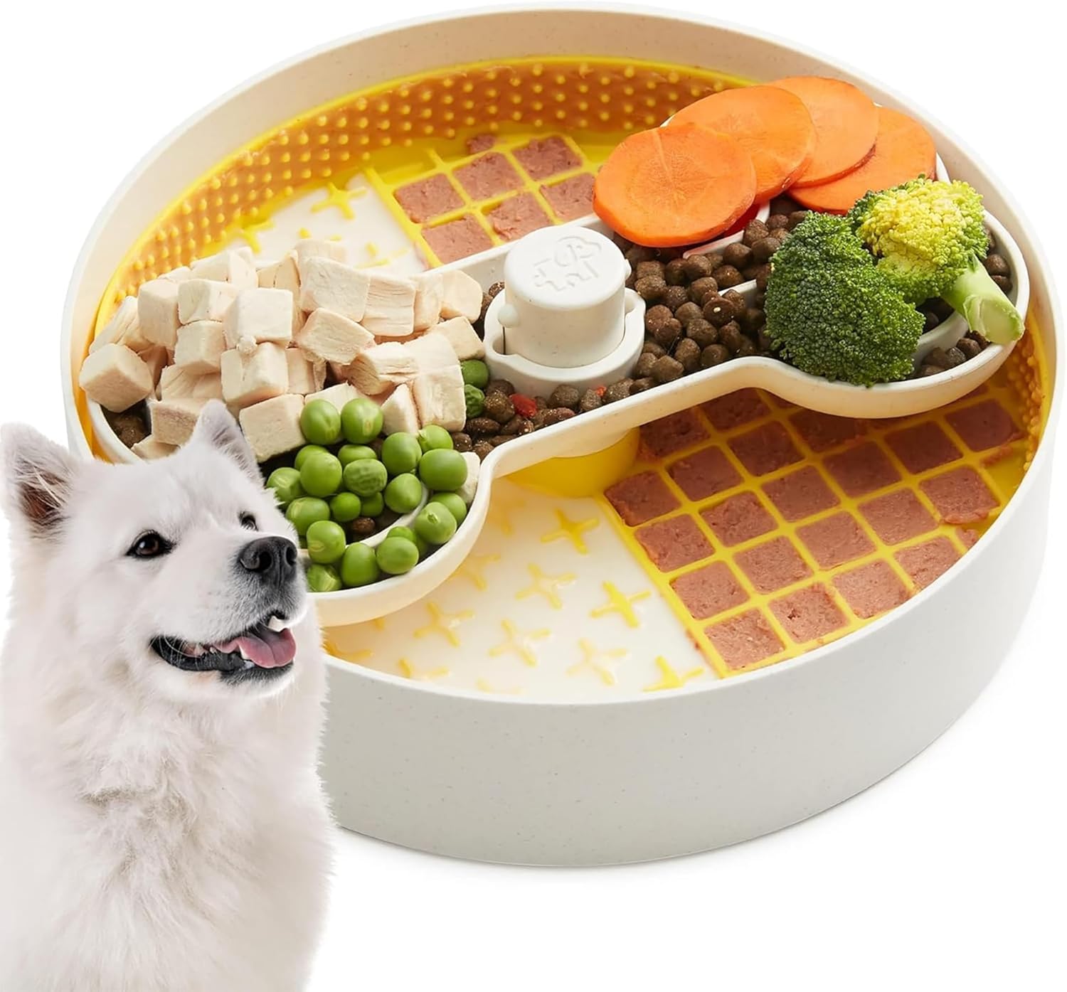 Puzzle Feeder Slow Feeder Dog Bowl, Yellow, 9.8 Inches, Nonslip, For Dry, Wet, and Raw Food, Fun and Healthy Mealtime Activity