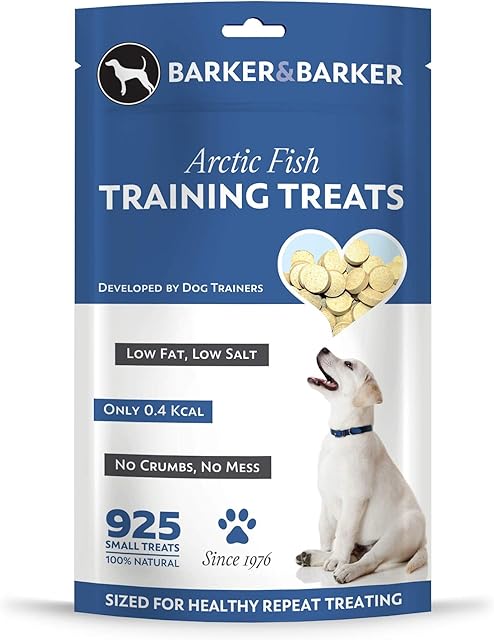 Barker and Barker Low Fat Dog Training Treats 925 Small Arctic Fish Treat pouch