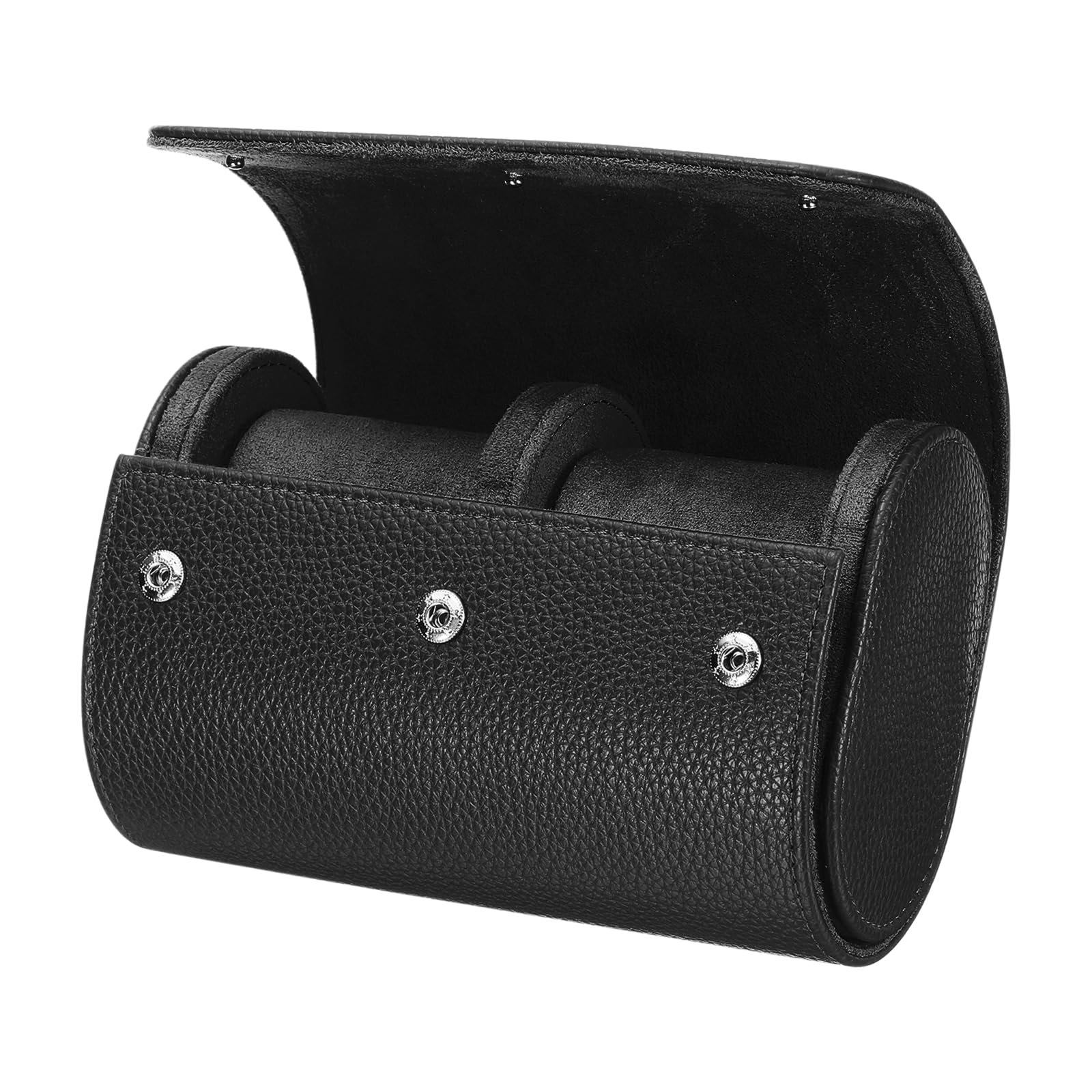 HVMBEUGOS sourcing map Watch Roll Travel Case 2 Slot Portable Leather Watch Case for Men and Women, Watches Storage Organizer with Removable Pillow for Traveling, Display, Textured Black