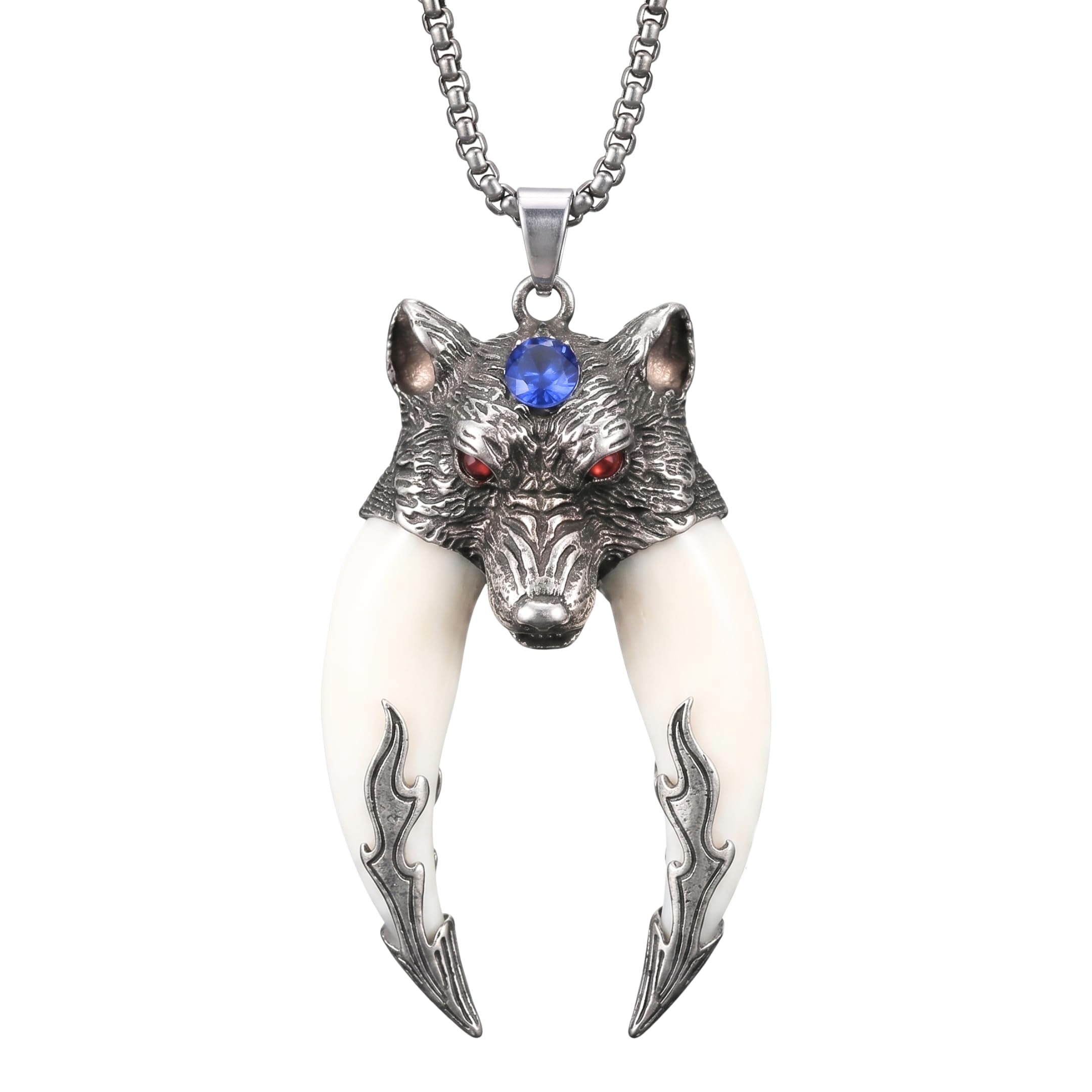 the men thing FENRIR WHITE - Pure Titanium Steel Pendant with 24inch Round Box Chain for Men & Boys-picture-30
