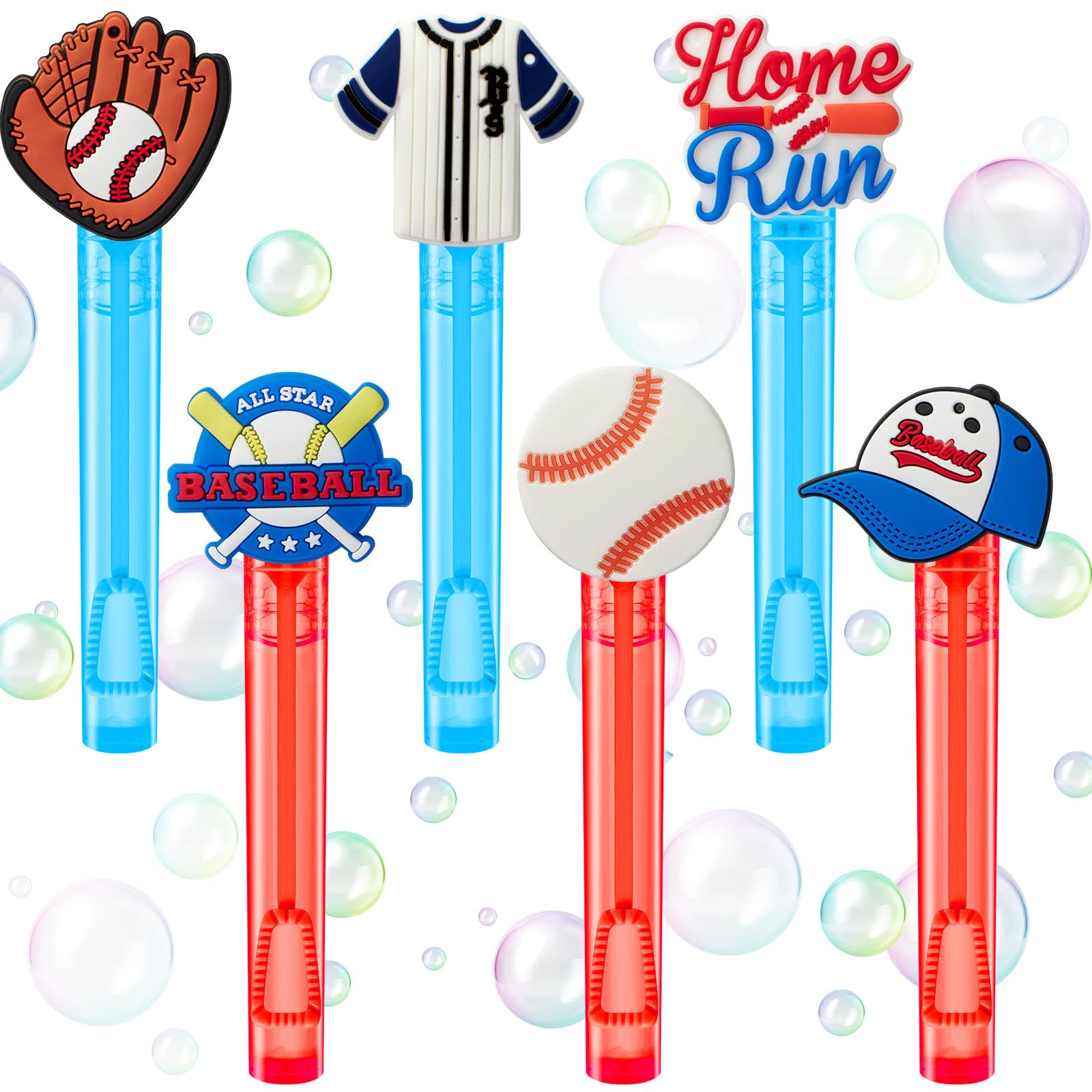 Winrayk Baseball Party Favors, 24Pcs Baseball Themed Mini Bubble Wands for Kids Bubbles Bulk with Detachable Topper (6 Styles), Birthday Gift Classroom Prizes Girl Boys Sports Goody Bag Stuffer Supply