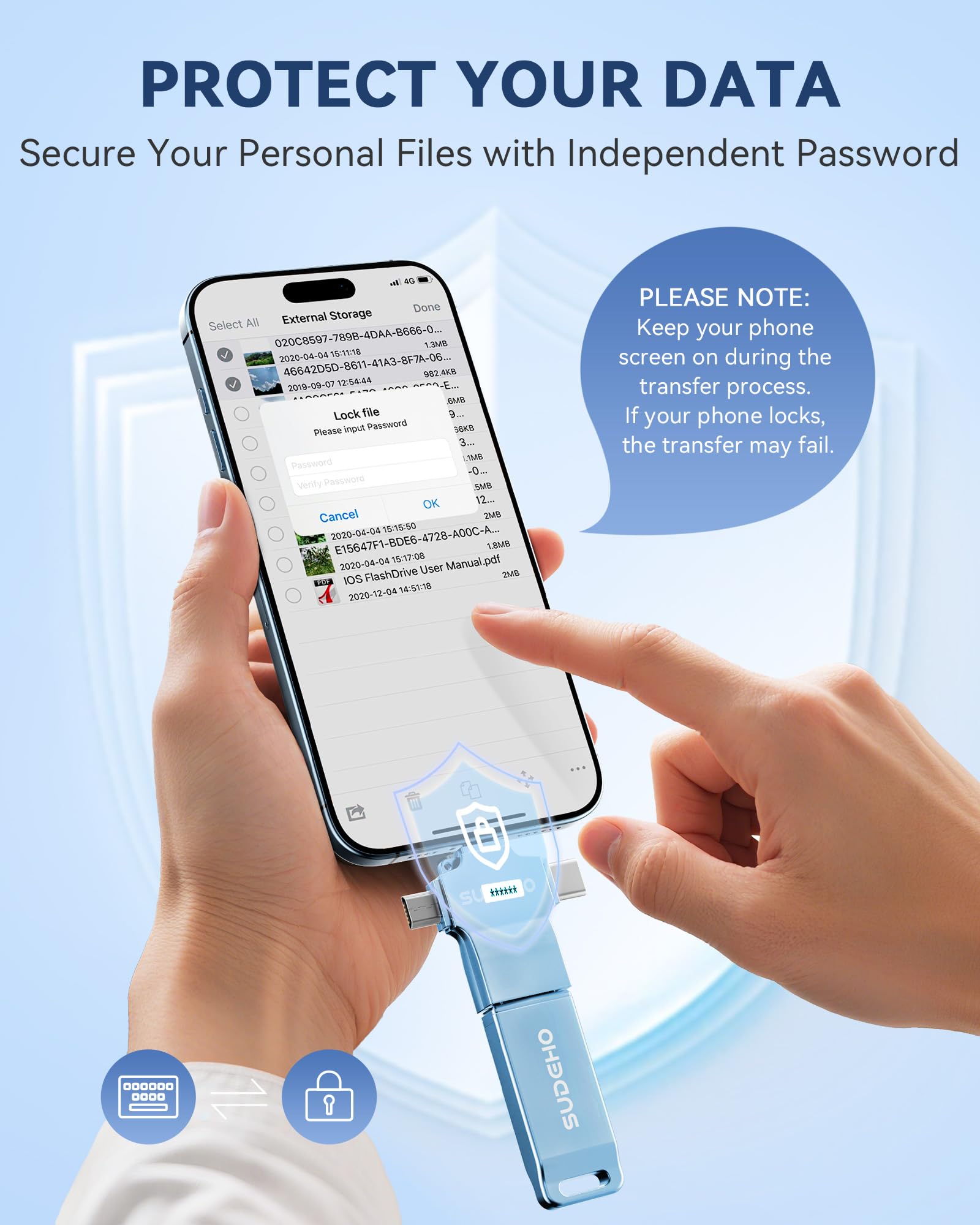 Chiavetta USB 3.0 da 128 GB certificata MFi per iPhone, chiavetta USB 4 in 1 per backup di immagini e video, ad alta velocità, per iPhone/iPad/Android/PC (celeste)