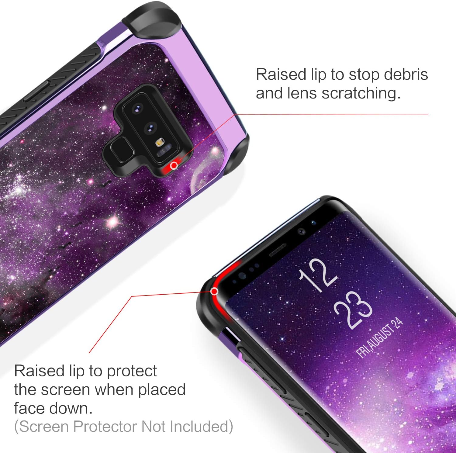 BENTOBEN Galaxy Note 9 Case, Slim Fit 2 in 1 Hybrid Hard PC Soft TPU Purple Nebula Space Design Shockproof Dual Layer Protective Phone Cover for Samsung Galaxy Note 9, Purple Galaxy