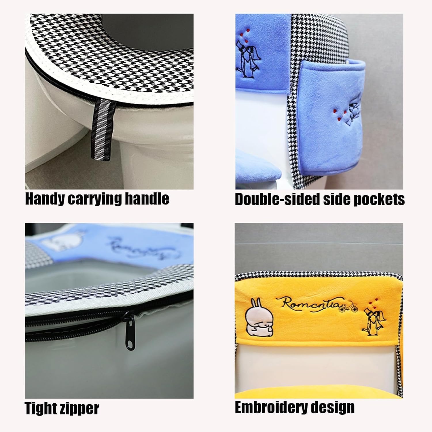 Soft Plush Toilet Lid, Tank, Seat Top Cover 3 Piece Set Toilet Seat Cover Set 3 Piece with Storage Bags