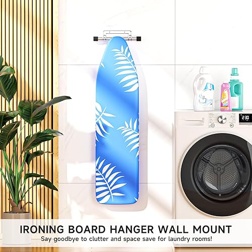 Miniatura 8 de Soporte para tabla de planchar para montaje de paredsobre la puerta, colgador de tabla de planchar, soporte de pared para patas en Y o T (plateado)