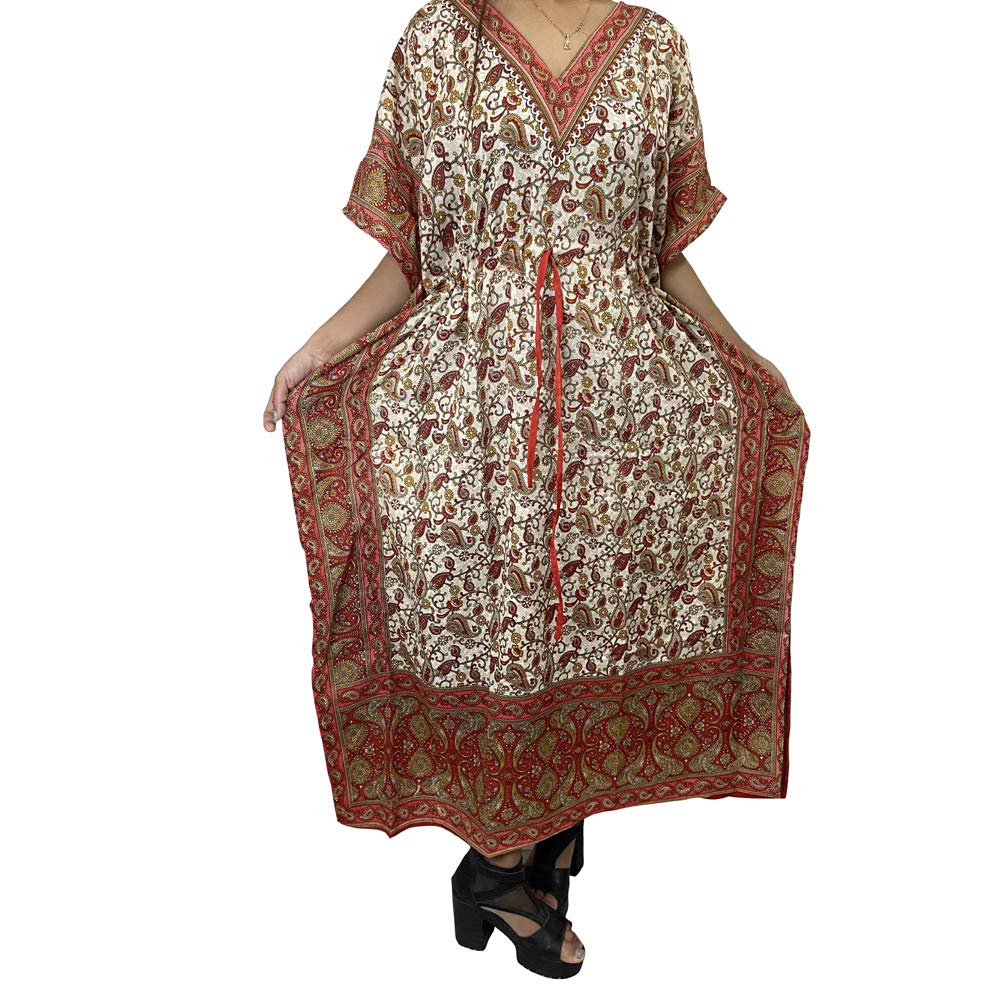 ukal Women's Kaftan Summer Maxi Kimono Dress Beach Cover Up Ladies Kaftan Sleepwear Viscose Kaftan Night Gown Robe V-Neck Cover Up Purple-picture-30