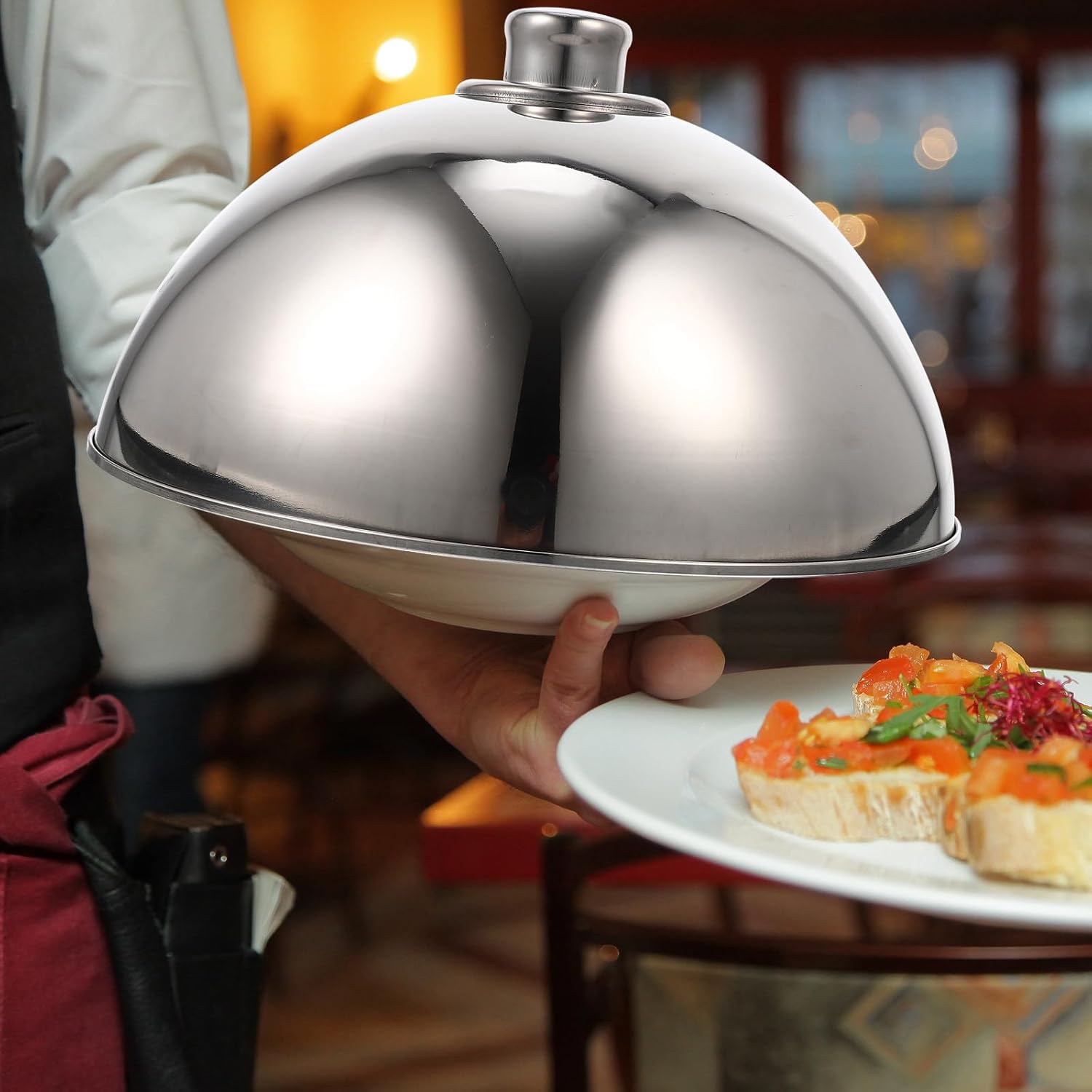 Yardwe Stainless Steel Food Dome Cover 12.5 Inch Silver Serving Food Cover Plate Dust Protector Cloche for Home Kitchen Dining