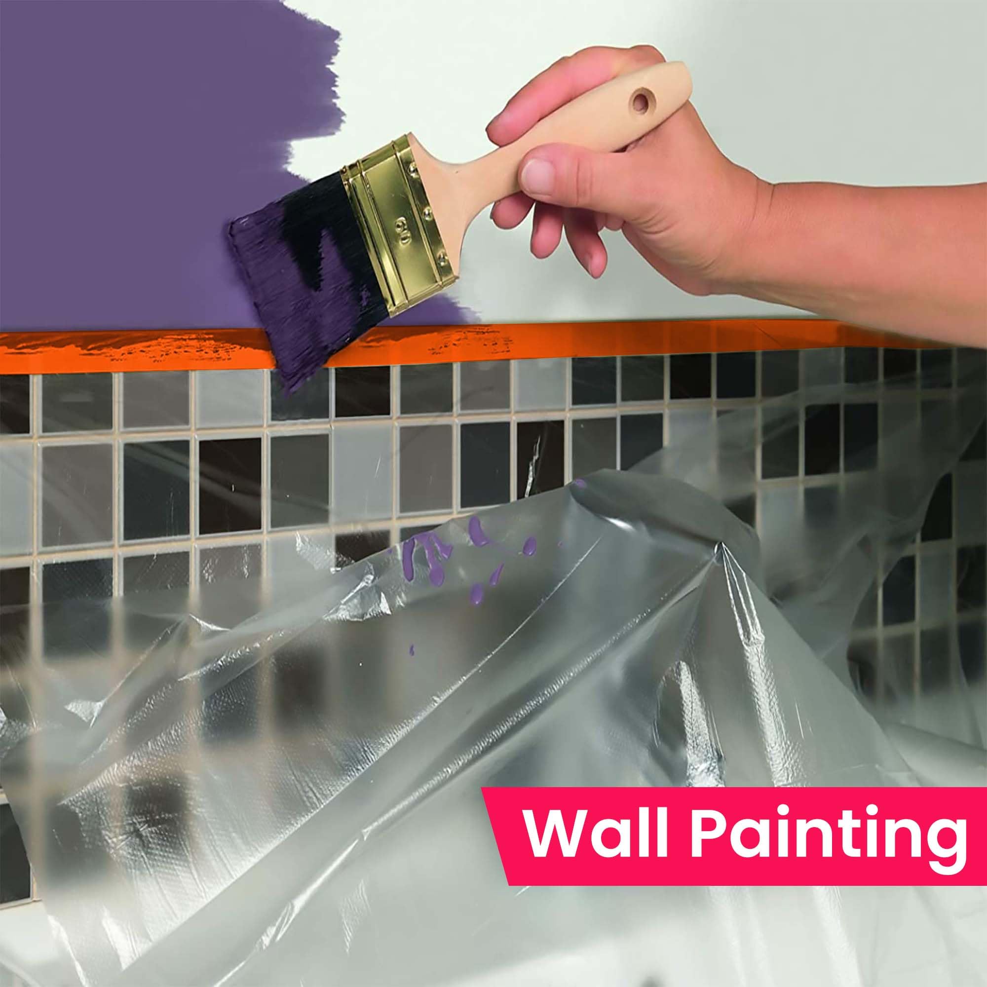 TAPEBEAR Pre-Taped Masking Film, 2700mm x 17m x 3Roll Plastic Sheeting Cover for Painting Tape and Drape - Image 3
