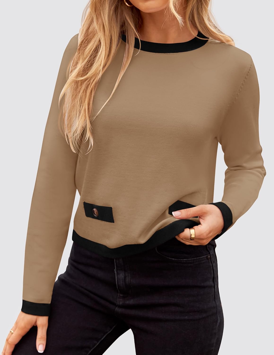 ZESICA Women's Fall Sweaters 2026 Long Sleeve Crewneck Knit Color Block Lightweight Pullover Tops Clothes - Image 2