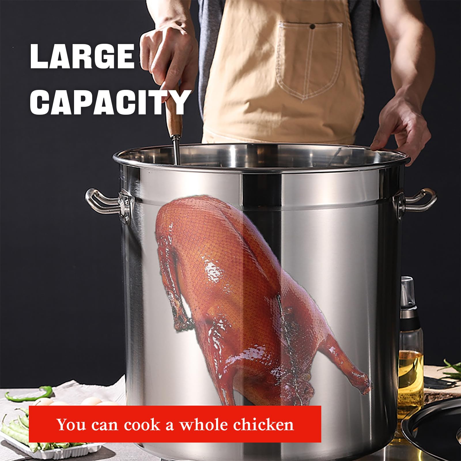 Generico Pentola in Acciaio Inox con Coperchio, pentola per zuppa da 40 cm per Olio da Cucina, Pasta, Riso, Noodles - Resistente e Versatile, Essenziale in Cucina per Chef casalinghi
