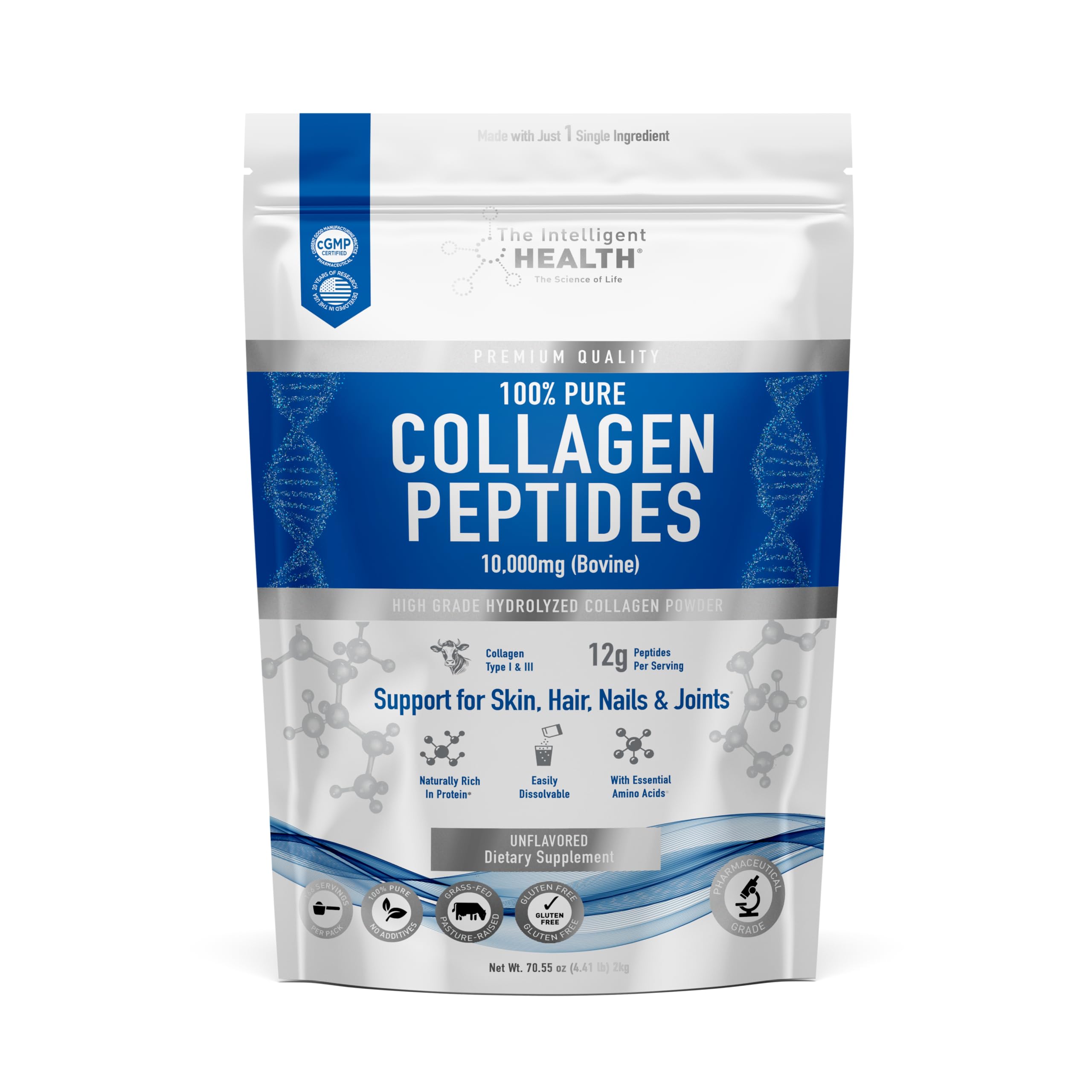 Hydrolysed Collagen Powder (Bovine) - High Protein Grass Fed Unflavoured Peptides - Collagen Supplements for Women | Gluten Free, Paleo & Keto Friendly (2KG)