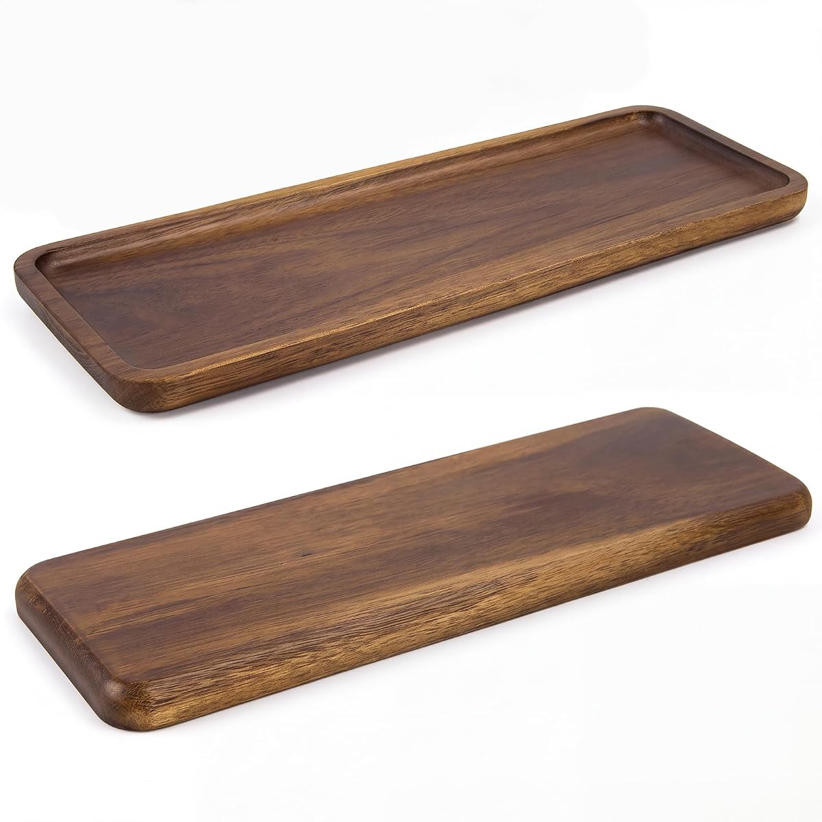 2PCS Small Wood Serving Tray (11.42 x 4.13 Inch), Mini Platter | Long Rectangle Mini Charcuterie Boards for Kitchen Dish, Bathroom, Home Decor, Dessert, Cheese, Coffee