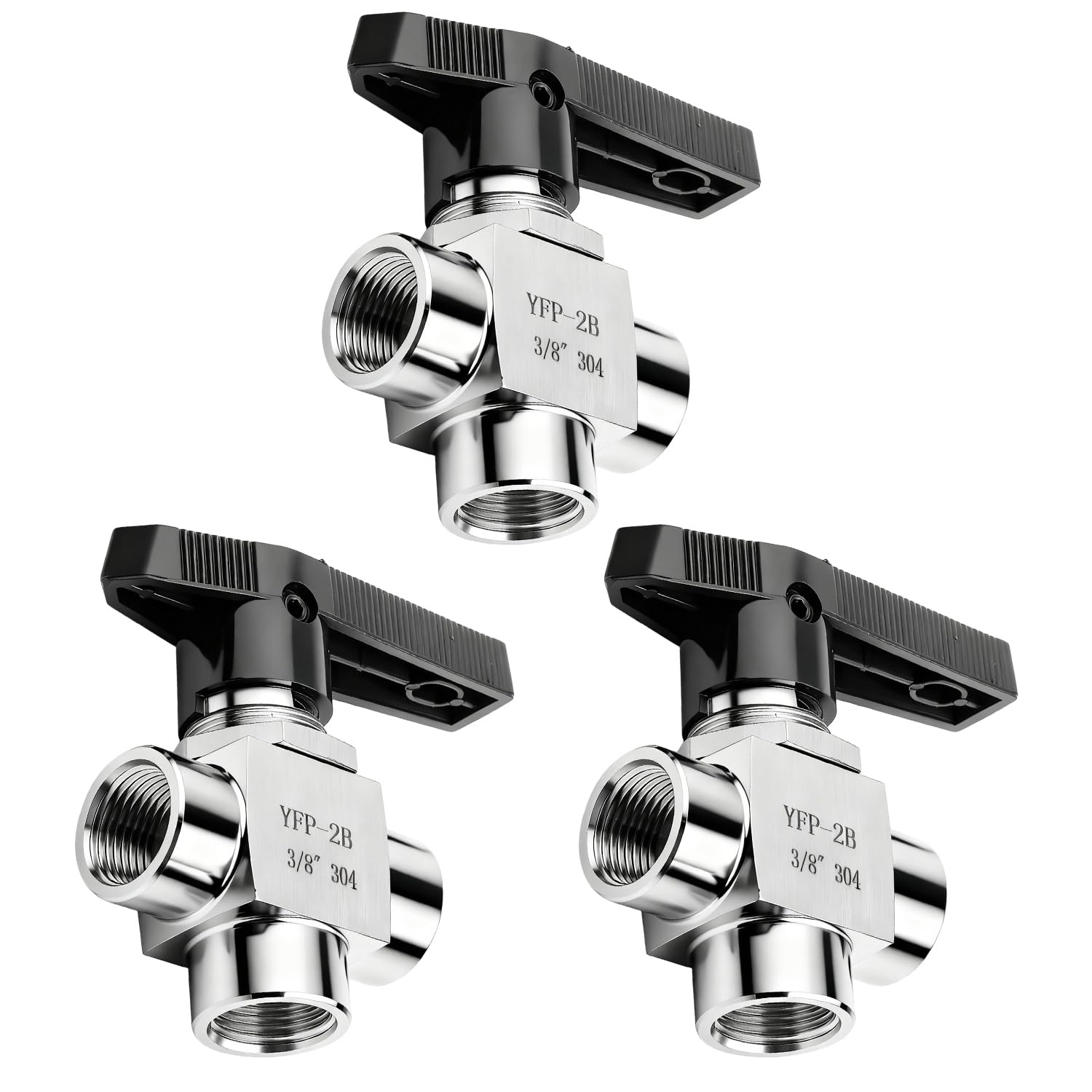 Válvula de bola de 3 vías en acero inoxidable de tres piezas con rosca BSPP 3/8 de alta pureza