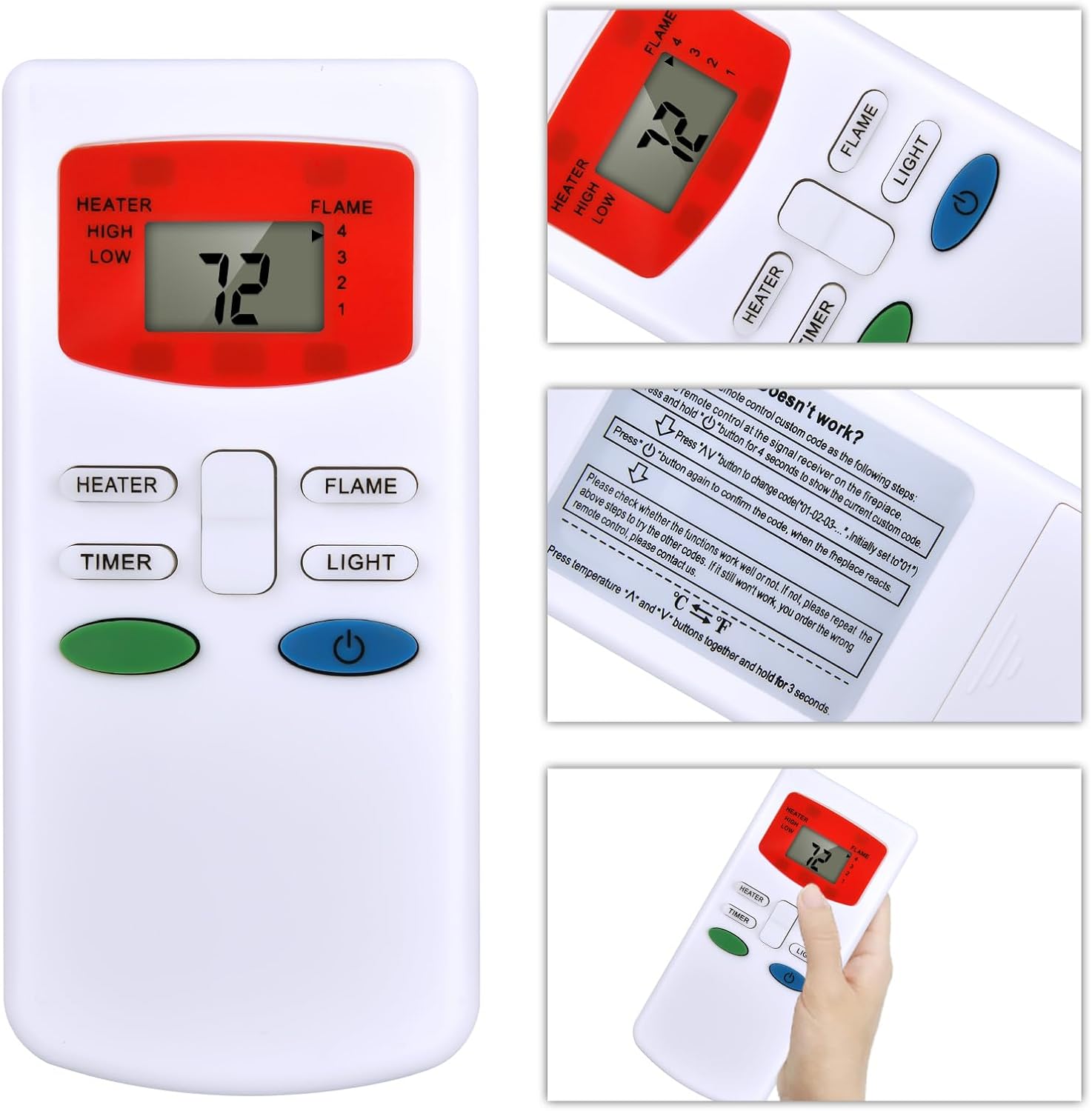 RETROSUN Replacement Remote Control for HHT Simplifire Electric Fireplace SF-ALL40-BK SF-ALL48-BK SF-ALL60-BK SF-ALL84-BK SF-ALLP50-BK SF-ALLP60-BK SF-ALLP72-BK SF-SC43-BK SF-SC55-BK SF-SC78-BK