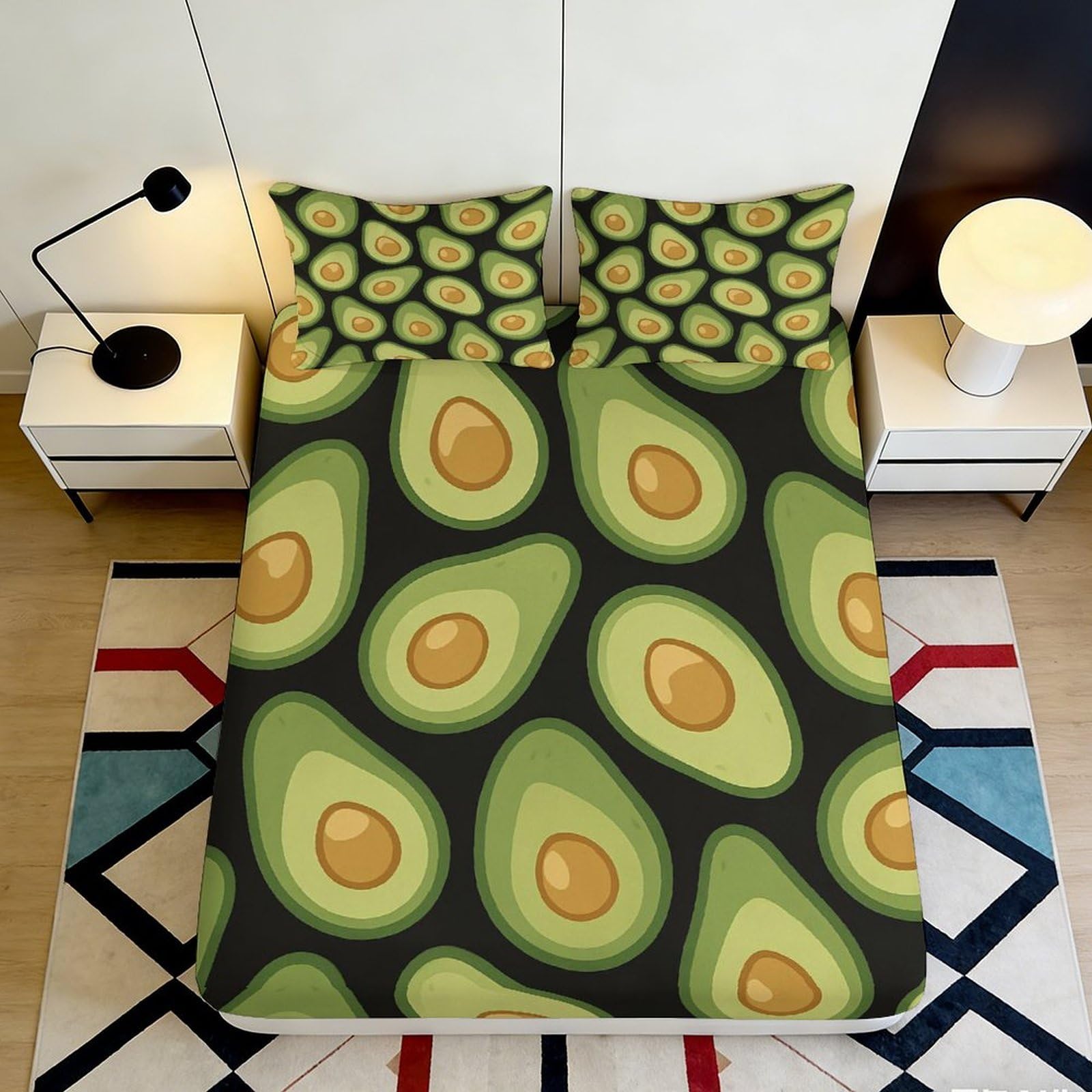 Pnayamiorkfel Style-1 3D Printed Avocado Pattern Fitted Sheet Microfiber Soft Anti-Slip Fruit Design Bed Cover For Bedroom Dorm Decor 90X200x25cm