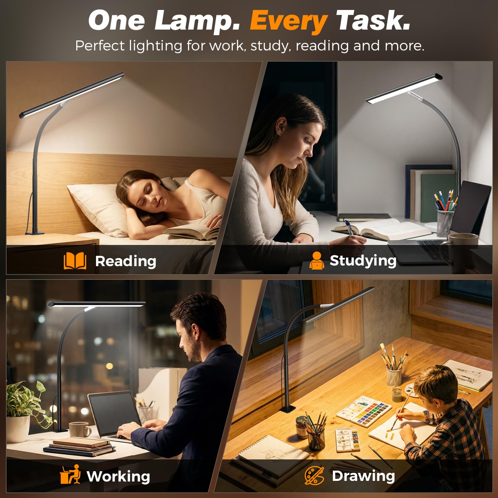 Airlonv GGISUI LED Schreibtischlampe für Büro Zuhause, augenschonende Schreibtischleuchte mit stufenlosem Dimmen