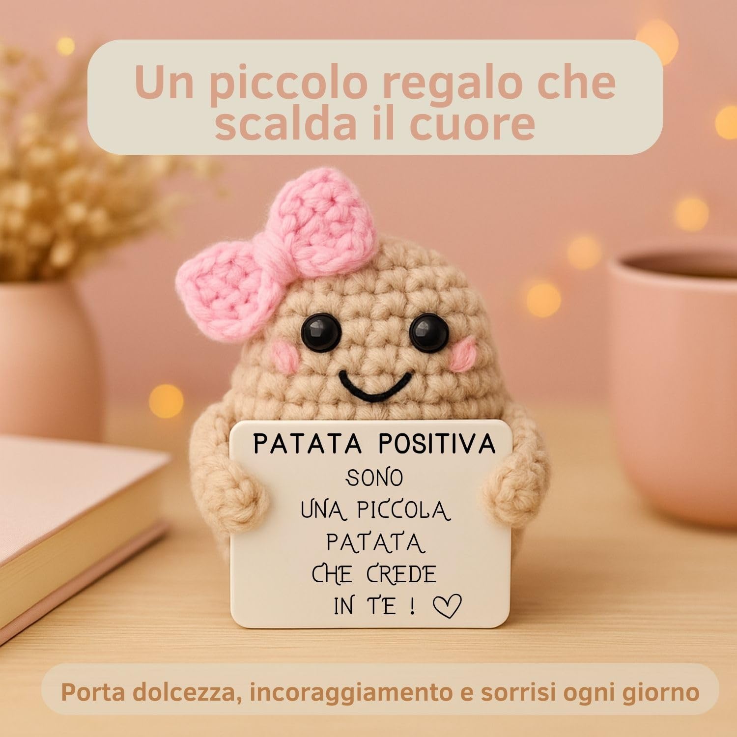 Patata Girl© | Regalo Donna Carino | Idea a Sorpresa per Amica & Ragazza | Compleanno & Secret Santa | Oggetto Decorativo Kawaii Amore | Camera Rosa | Peluche Principessa | Uncinetto Positivo | Bambol