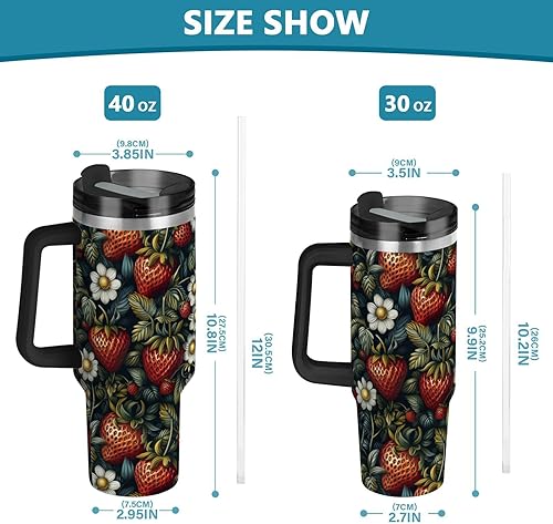 Miniatura 3 de Botella de agua de viaje de boca ancha con diseño de fresas de frutas, tapa a prueba de fugas y pajita, taza de té decorativa con tapa para agua, té