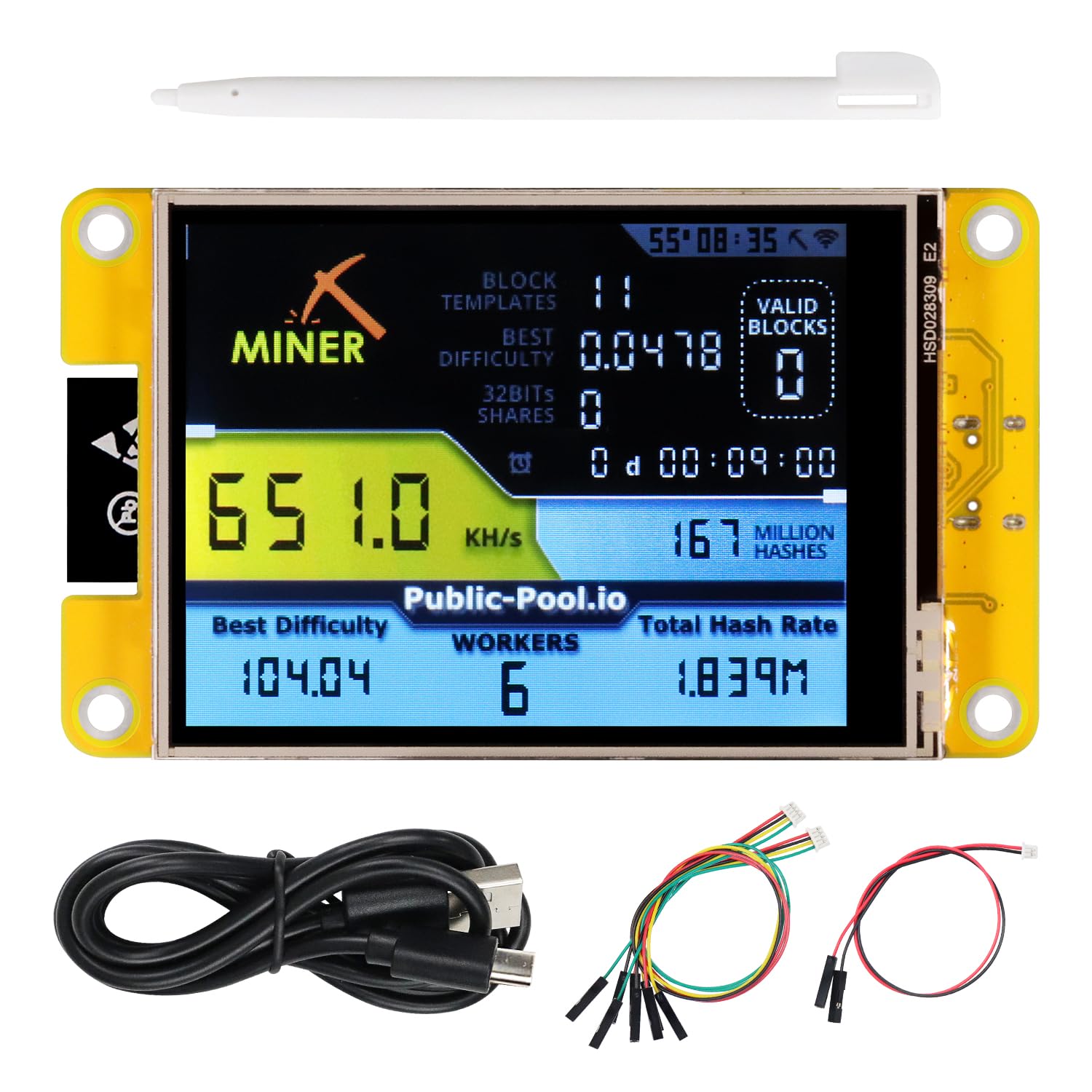 FREENOVE Bitcoin Miner Solo Lottery Miner, ESP32 CYD 2.8