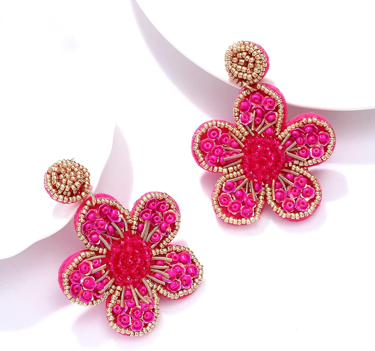 Miniatura 6 de Aretes colgantes con cuentas de colores hechos a mano, diseño de flores, bohemios y tropicales para mujer