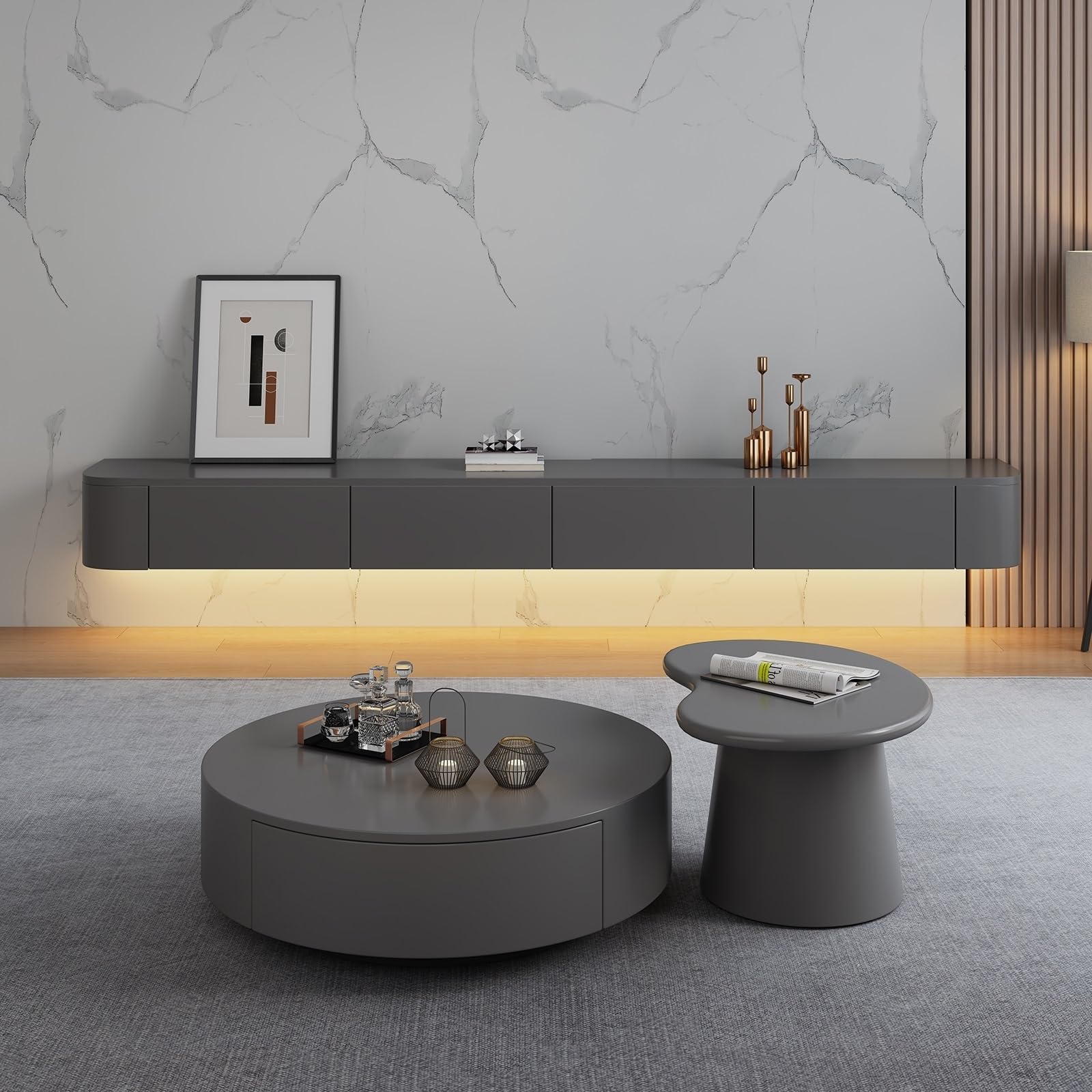 Mobile TV Sospeso | Mobile TV a parete con ampio spazio contenitivo(Grey,180CM/70.9IN)