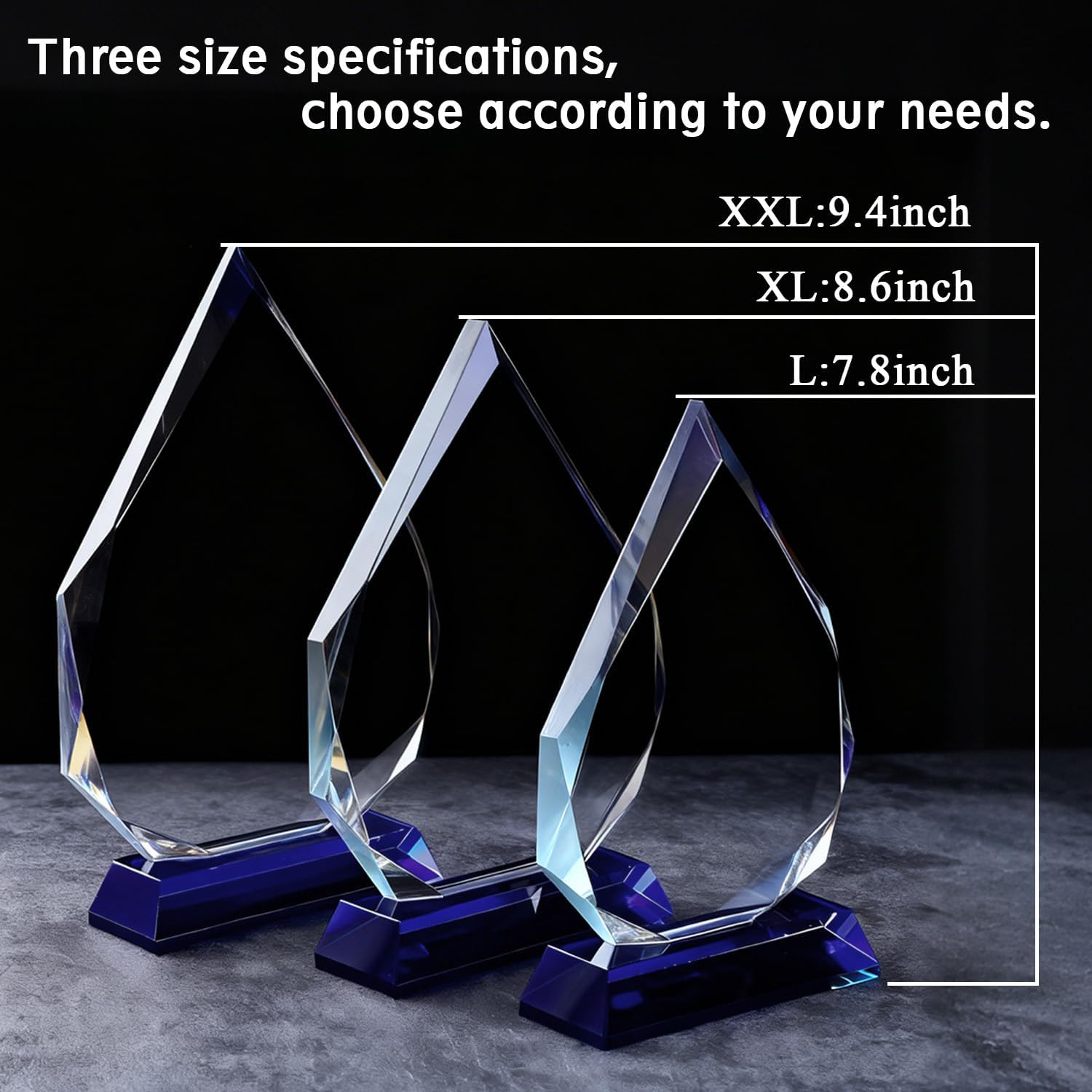 Custom K9 Crystal Trophy with Blue Base - Personalized Engraved Plaque with Logo/Text, Employee of the Month Award, Retirement Gift for Manager, Boss, Coworker