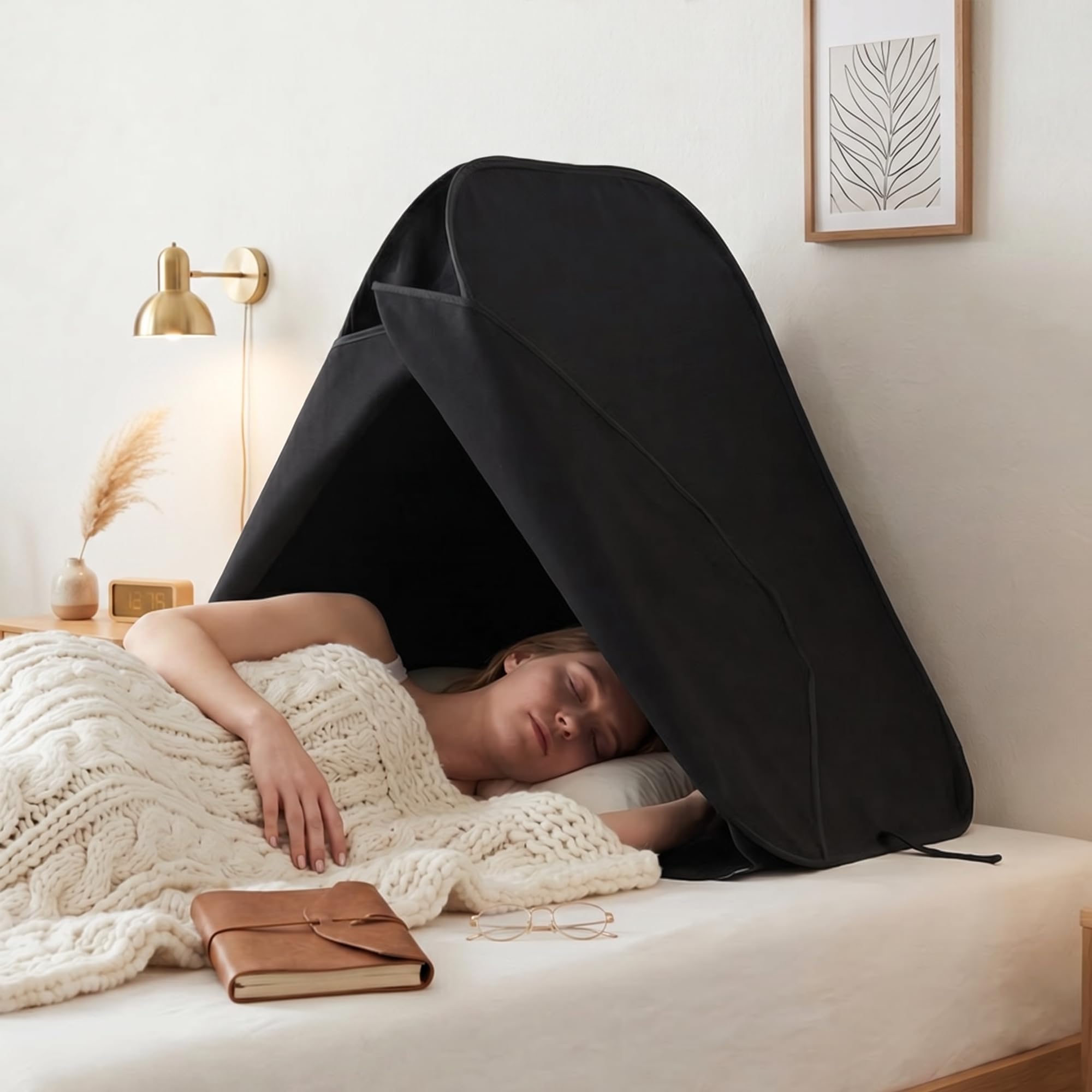 MABOZOO Portable Blackout Bed Tent for Sleeping, Privacy Sleep Cover with 2-Layer Light Blocking, Foldable Frame (33.9" L × 24.8" W × 29.5" H), Perfect for Nightshift, Dorms, Travel & Naps