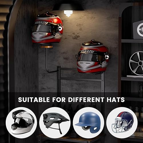 Miniatura 4 de HOYRR Soporte de pared para casco, soporte para casco de motocicleta, soporte de casco retro de madera de hierro, soporte de pared para casco, con