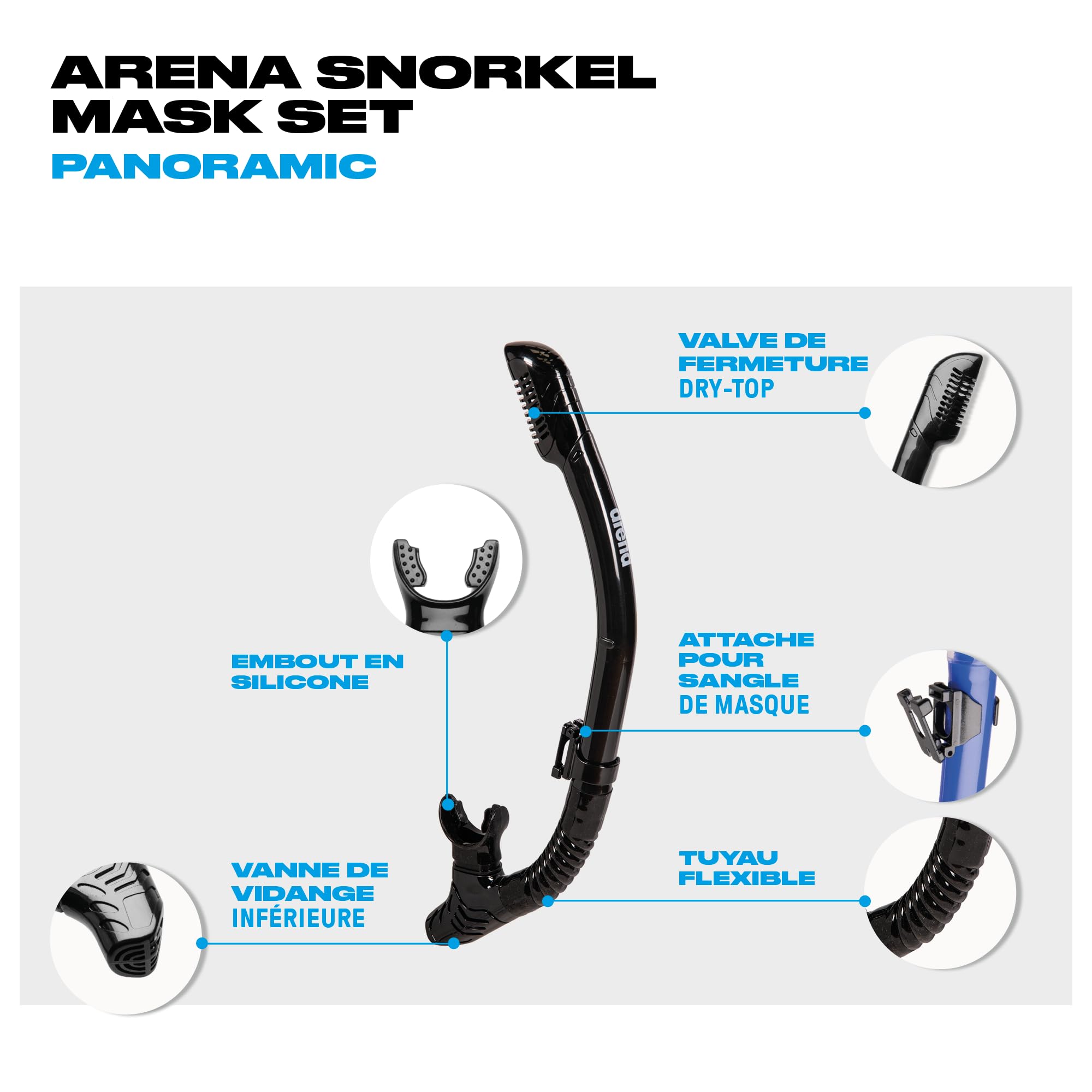 Arena Ensemble Masque Panoramique et Tuba Adulte, Masque de Plongée Unisexe, Masque Panoramique avec Vision Large, Tuba de Plongée avec Technologie Anti-Fuite, Silicone Hypoallergenique