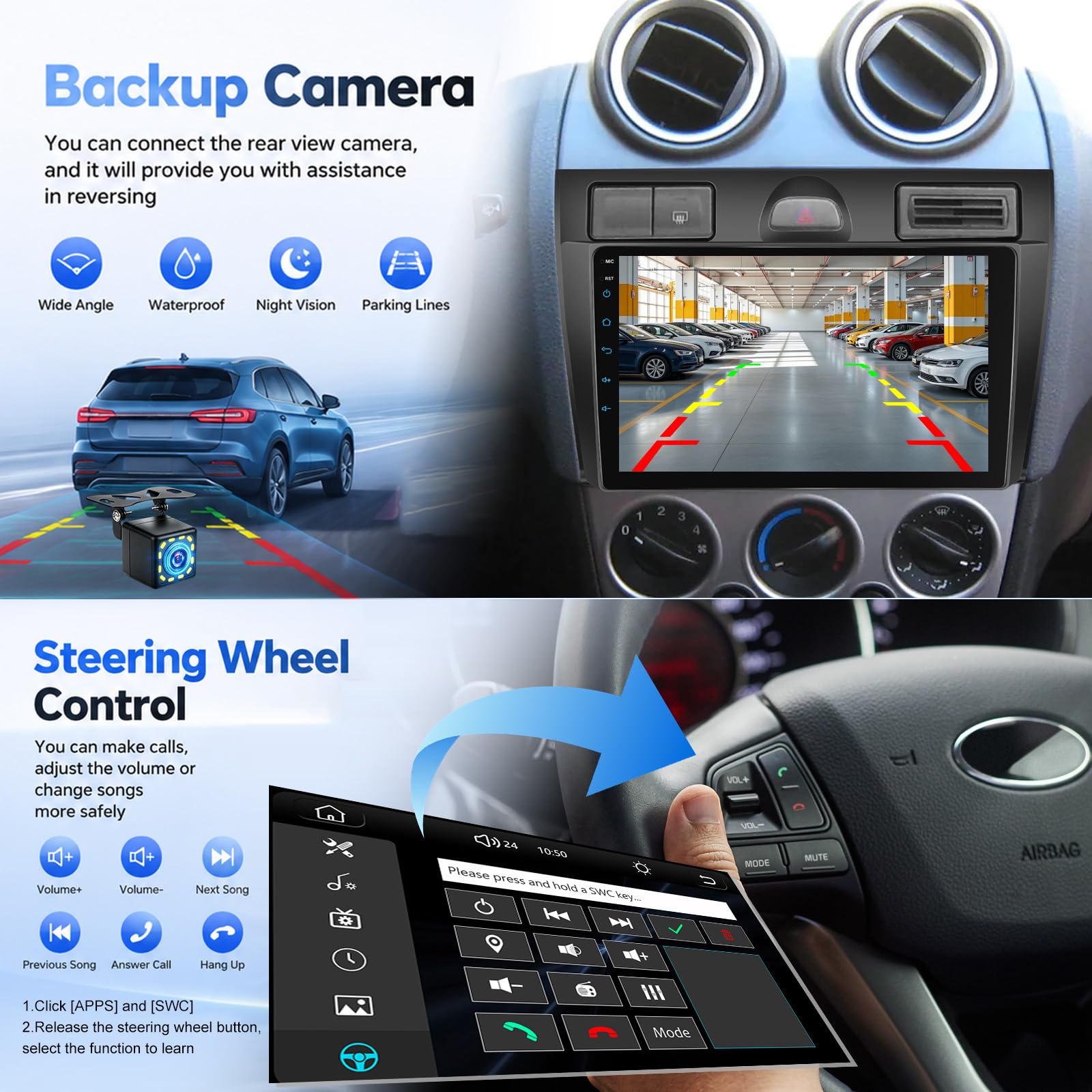 Radio del Coche pour Ford Fiesta 2000-2008+CarPlay Sans Fil/Android Auto