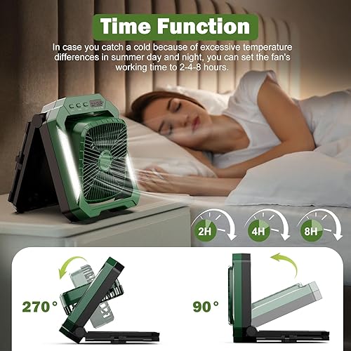 Miniatura 6 de Ventilador de campamento con batería solar de 26800 mAh, ventilador portátil de 3 velocidades con panel solar desmontable de 18 W, ventilador de