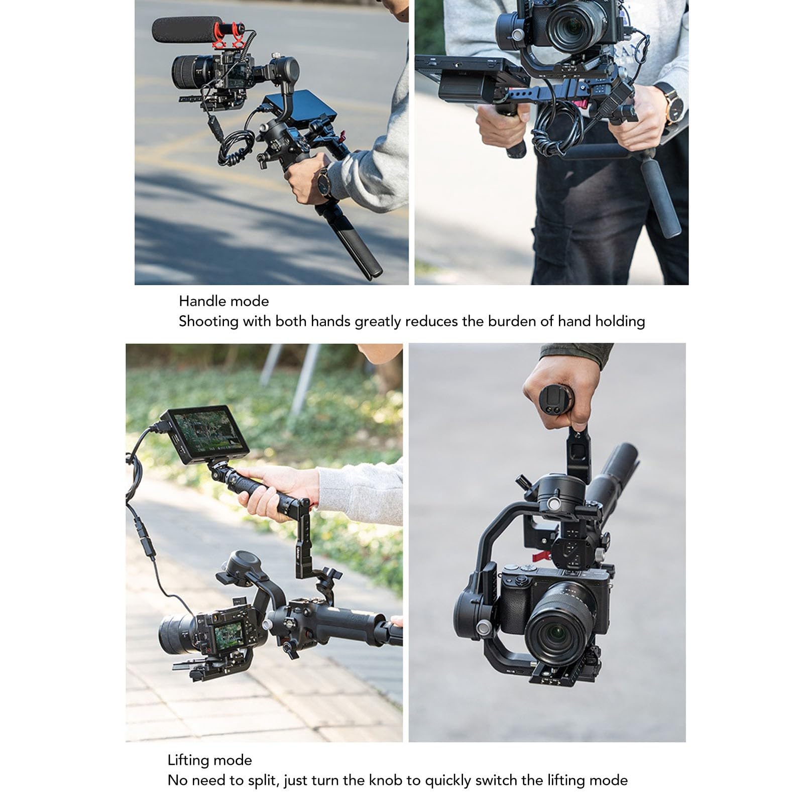 Goshyda Maniglia Stabilizzatrice Pieghevole per RS2 RS3 Mini, Staffa di Estensione Portatile Regolabile in Lega di Alluminio Impugnatura con Impugnatura Antiscivolo, Design Leggero da 420 G per Due
