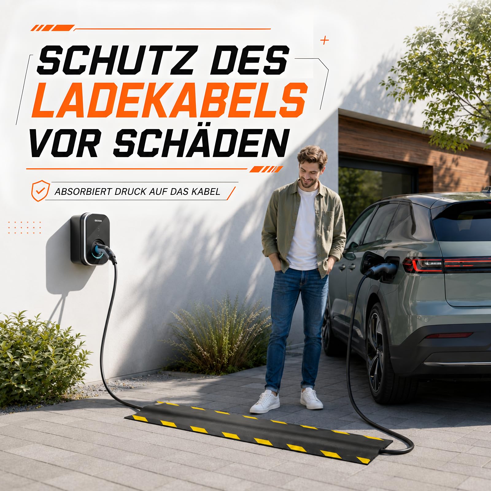 Kabelmatte 1m, Kabelkanal überfahrbar für Elektroauto Ladekabel Typ 2 – Robuster Flacher Stoplerschutz für den Außeneinsatz - Antirutsch Kabelbrücke Boden