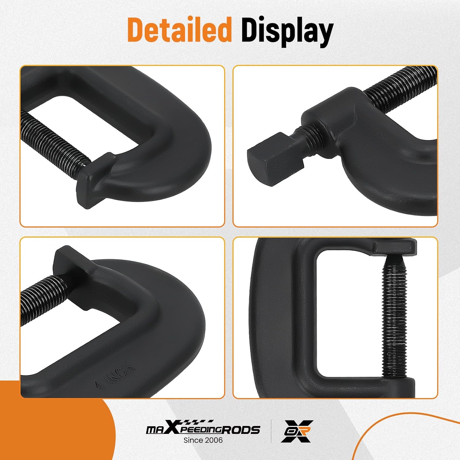 maXpeedingrods C-Clamp, 4-1/2" Opening Capacity, 2-7/8" Throat, O-Series (Model 4 F.C.)