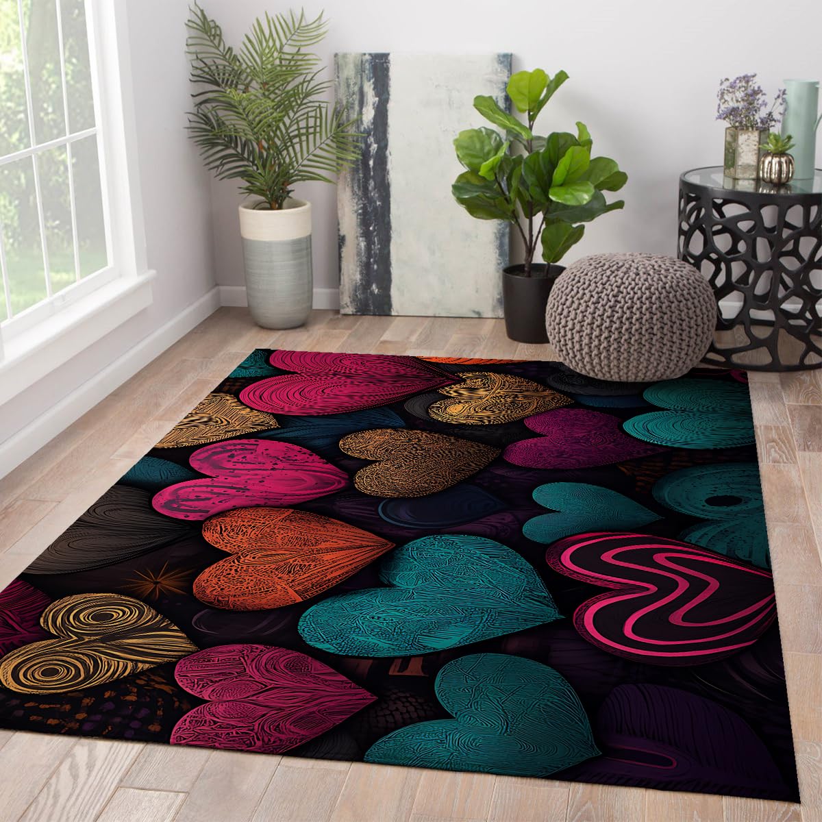 Tapis de couloir Saint-Valentin lavable 160x230 cm pour un salon romantique et doux