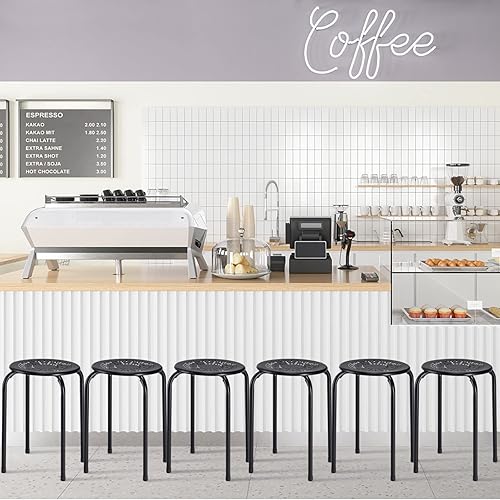 Miniatura 2 de LDAILY Paquete de 6 taburetes apilables de metal, redondos de 17.5 pulgadas, sin espalda, color negro