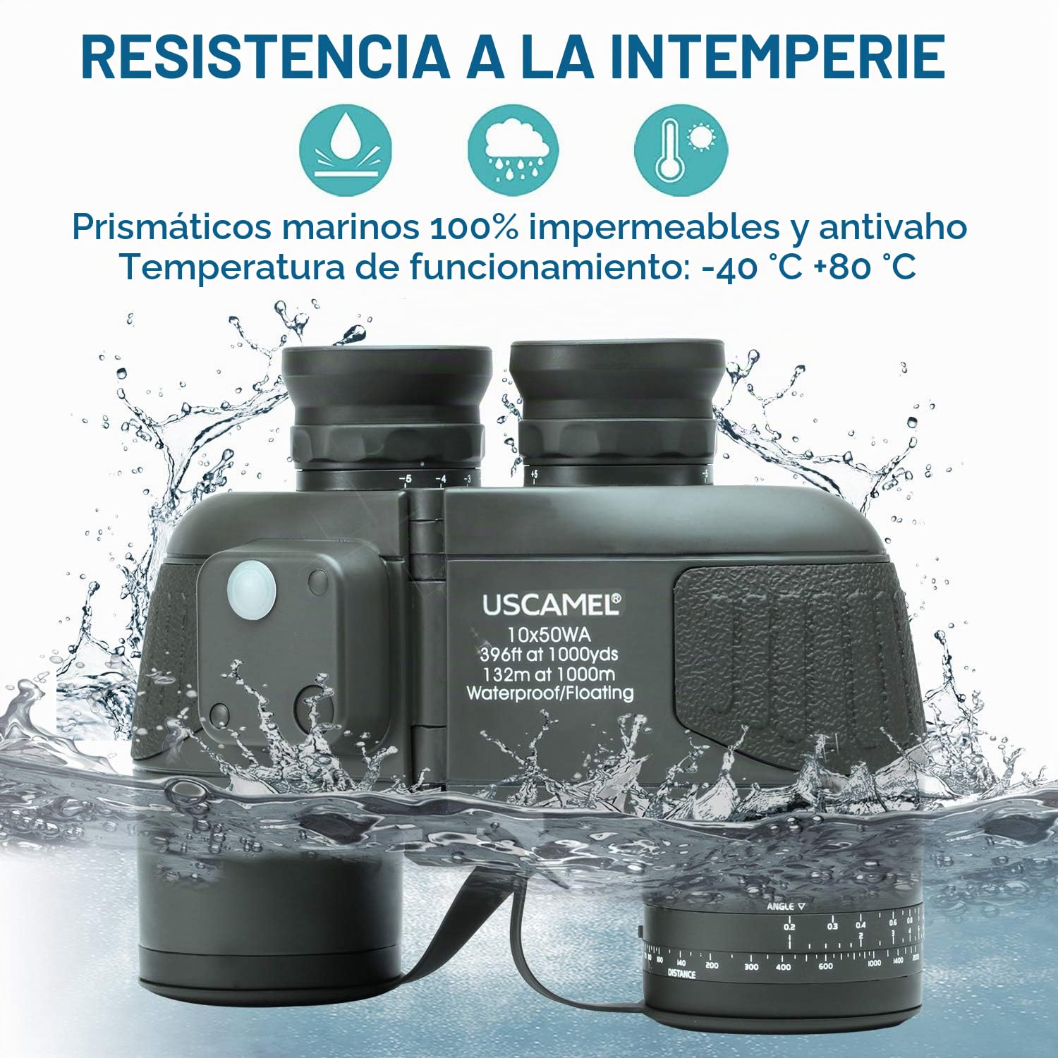 USCAMEL 10X50 Marinos Binoculares para Adultos con Telémetro Brújula, Binoculares Marinos para Adultos Vela Náutica