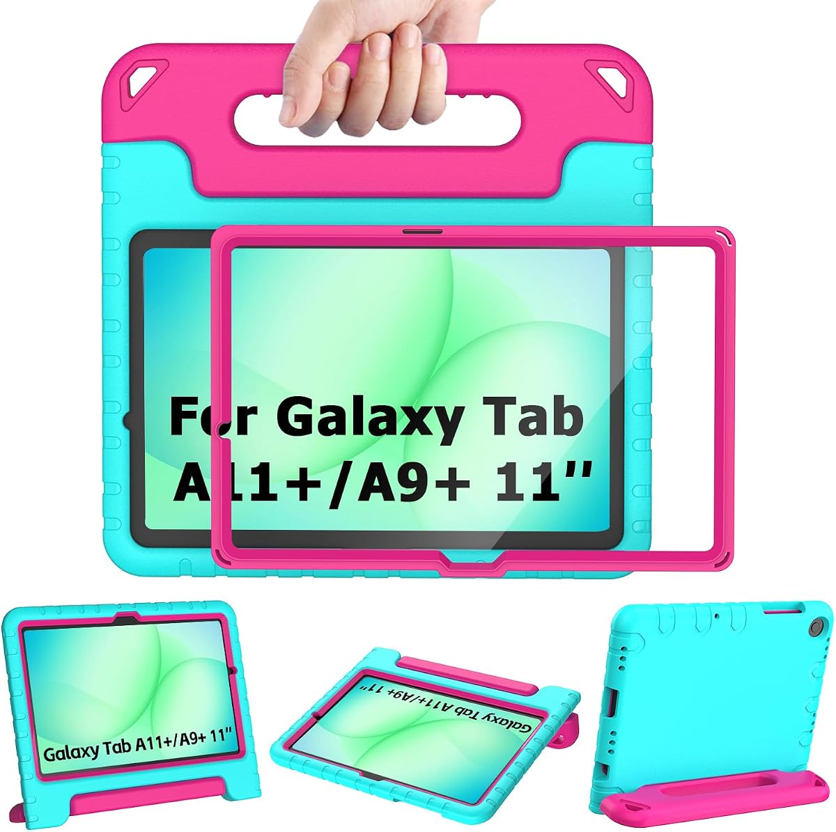 AVAWO Shockproof Kids Case for Samsung Galaxy Tab A11+ Plus/A9+ Plus 11 inch with Built-in Screen Protector, Teal+Rose