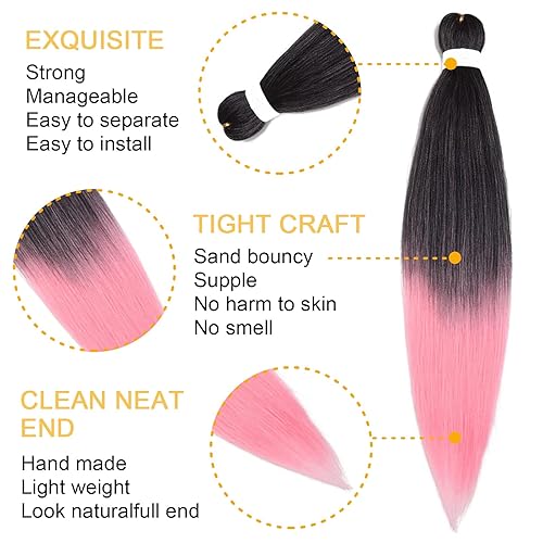 Miniatura 4 de Extensiones de cabello trenzado preestiradas para mujer, trenzas de caja, suave, sintético, sin nudos, textura Yaki, ajuste de agua caliente,