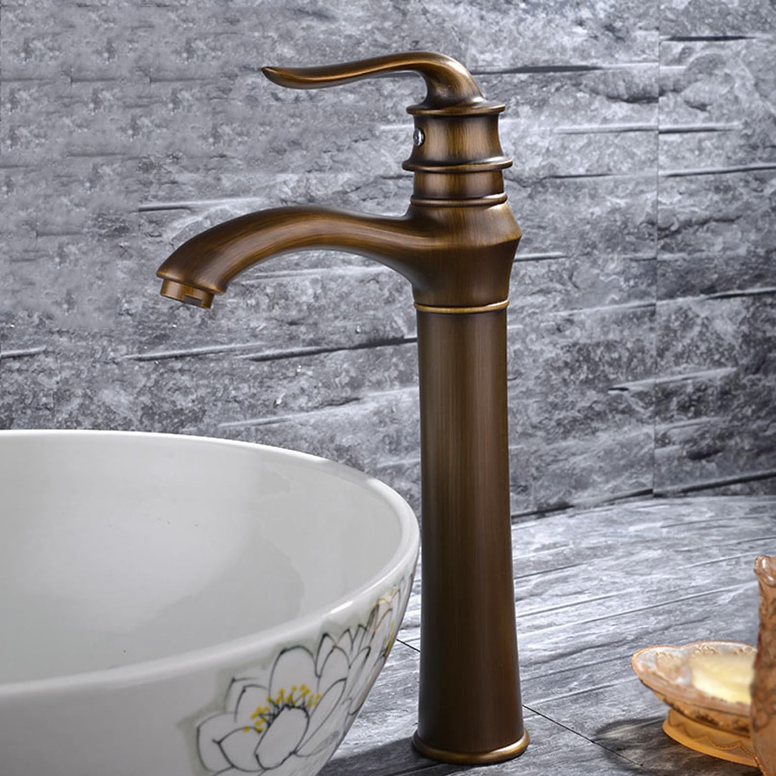 ANVLOJRIH Tall Basin Taps Mixers Antique Hot and Cold Brass Bathroom Sink Mixer Tap Vintage
