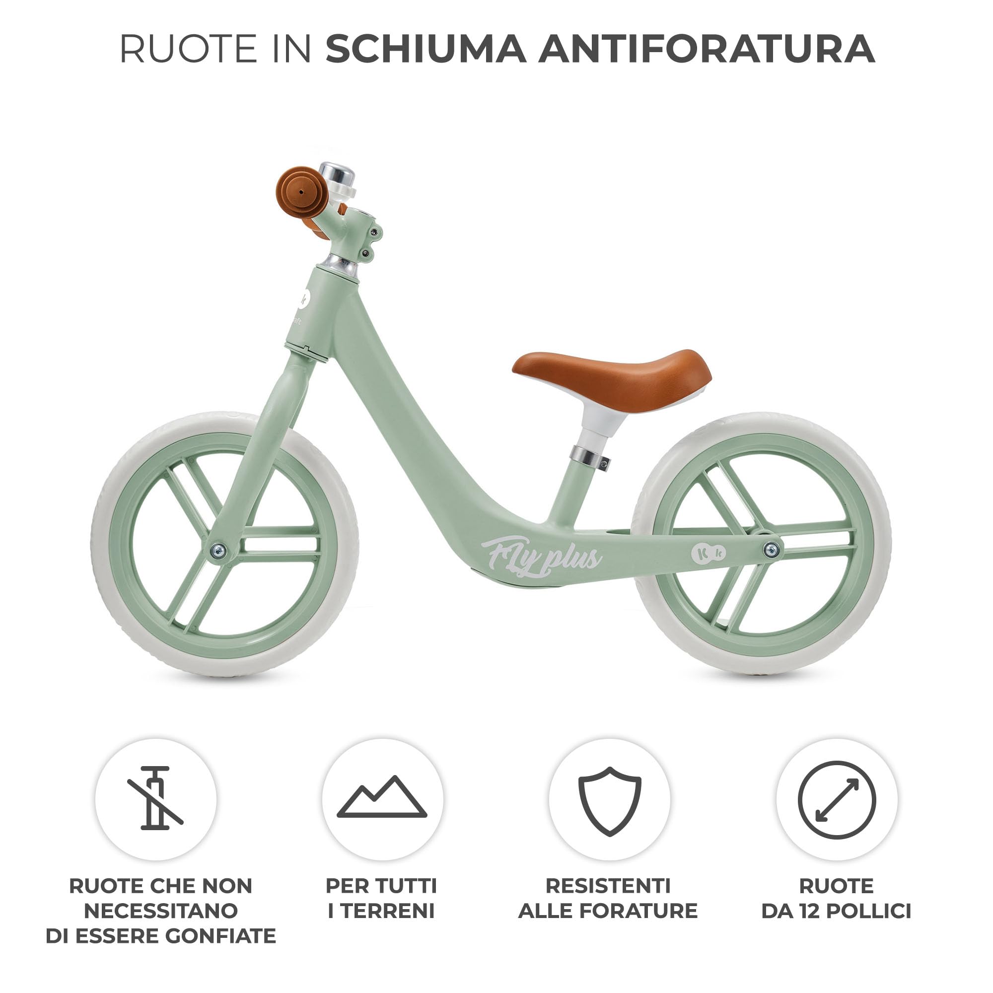 Kinderkraft FLY PLUS 2 Bicicletta bambini, Leggero Bici Senza Pedali, Stile Retro, Magnesium, Design retro, fino 2 Anni, Struttura leggera, 2.8kg, Sellino regolabile, Verde